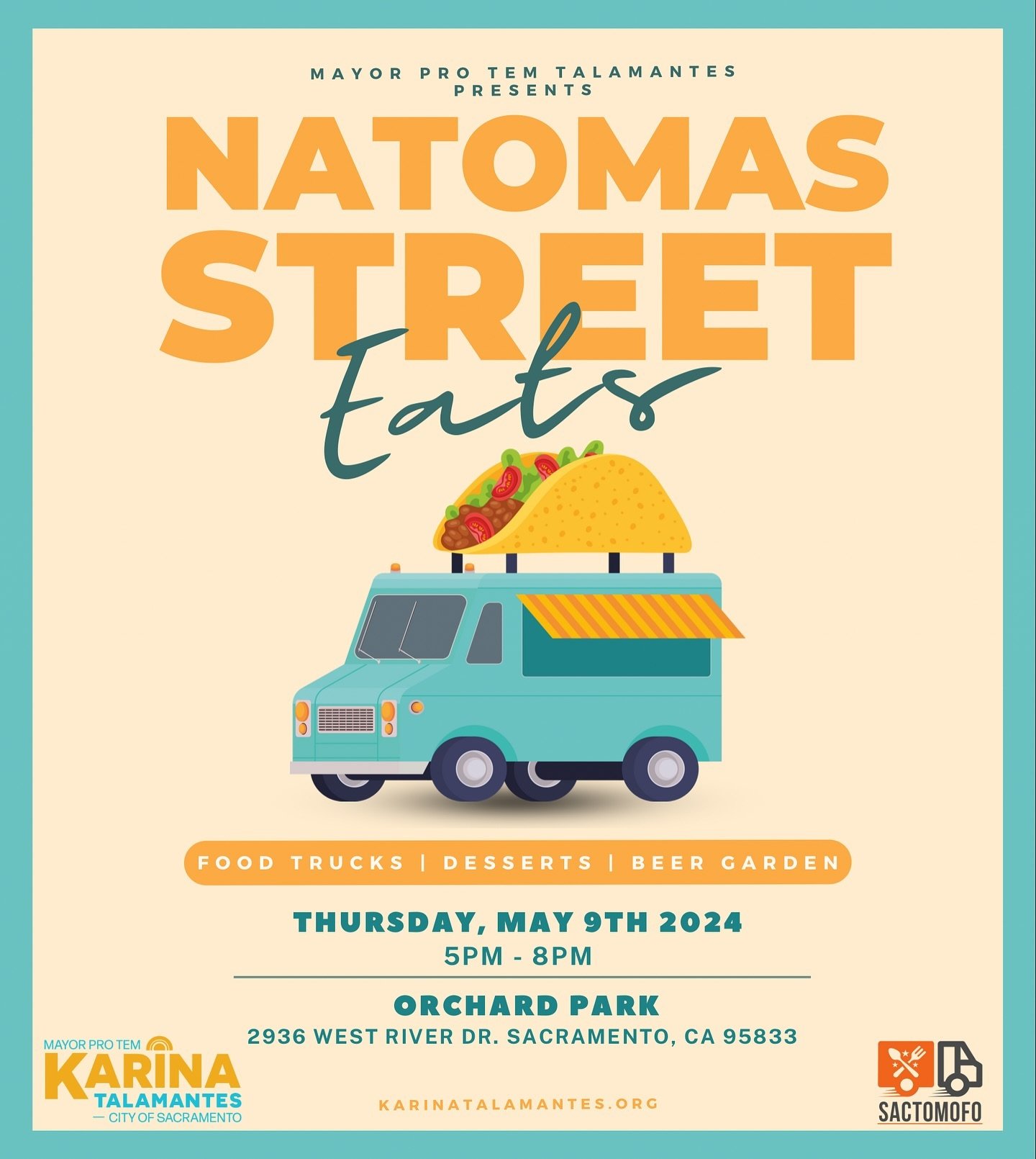 Natomas Street Eats is back starting this Thursday! 🎉

Come to Orchard Park every second Thursday of the month, May - September to enjoy food trucks, a beer garden, and fun!

This month&rsquo;s food trucks:
🌮 @ahuevofoods 
🍛 @baboyboys 
🍝 @miaski