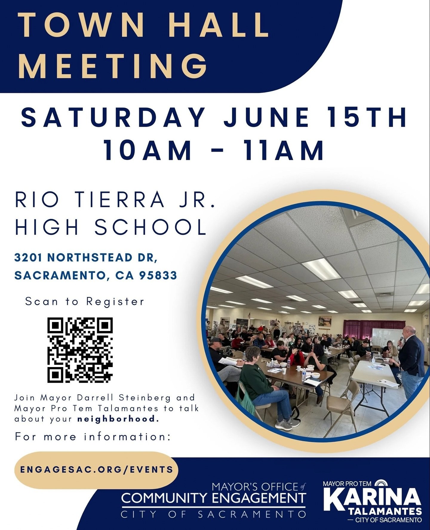 Mayor Darrell Steinberg and Mayor Pro Tem Karina Talamantes will host a joint community town hall at Rio Tierra High School&rsquo;s multipurpose room this Saturday, June 15, from 10am to 11am.

Link in bio to register and learn more!