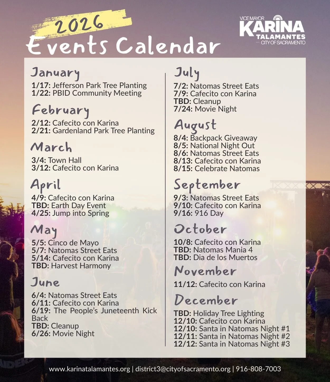 Our 2026 community events calendar is live! Join us for free, family friendly events hosted by my office all year long. Mark your calendars and come out and join us!