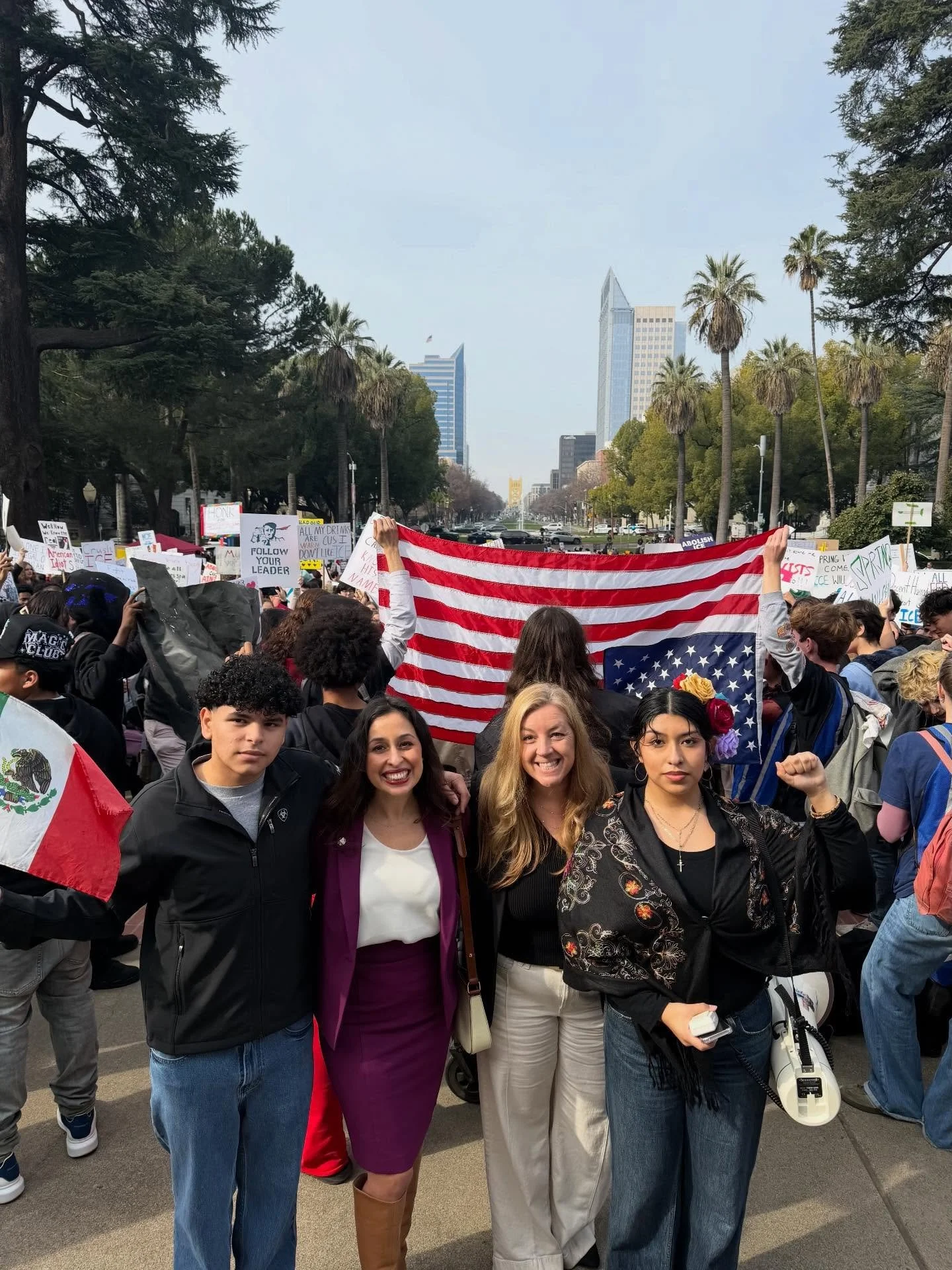 Yesterday, I joined thousands of Sacramento high school students and community members downtown and in Natomas to protest ICE actions that are harming immigrant families. Our community showed up because this matters. Proud of our city and the young p