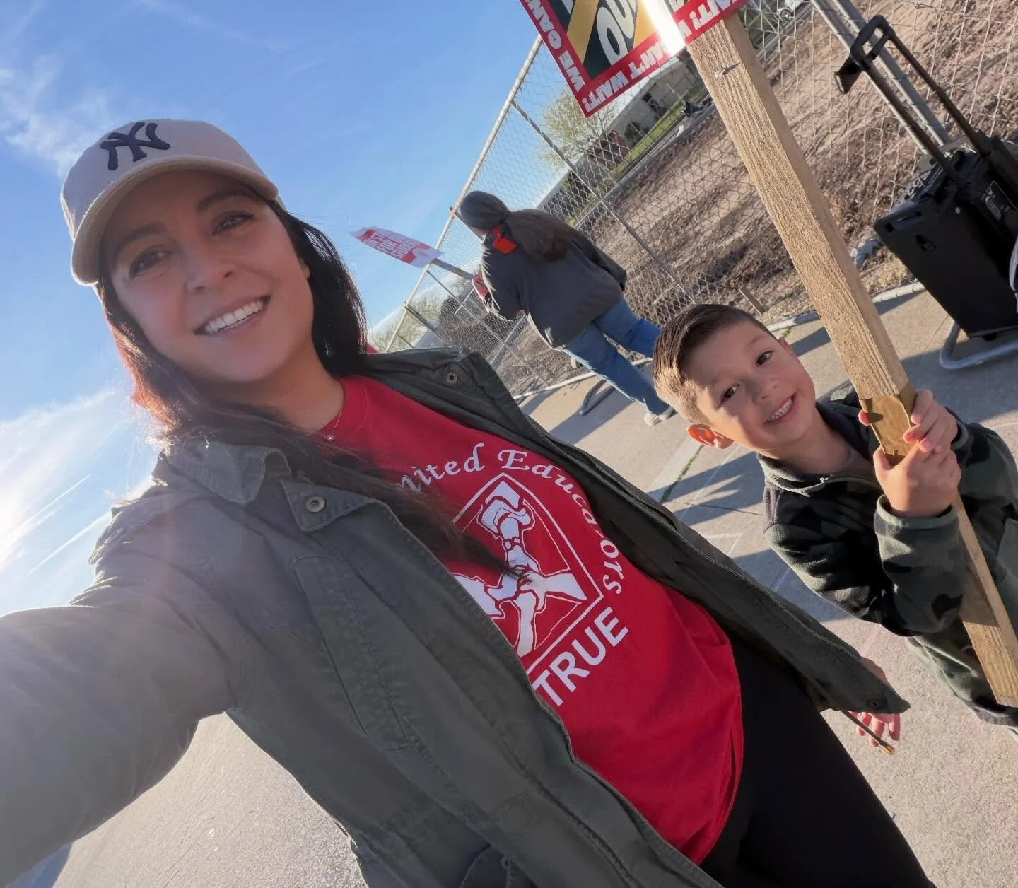 My sister in law out on the strike line with the cutest little activist I ever did see. He is standing in solidarity with his mom. And my primas out for Natomas too.❤️