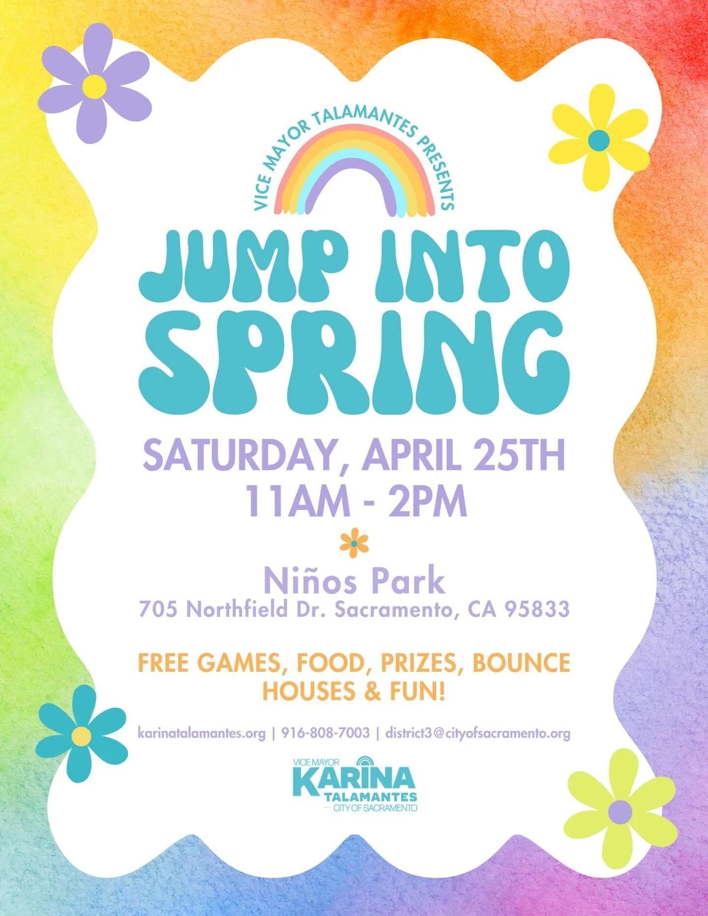 Jump into spring with us at Ni&ntilde;os Park 🌸

Join us for this upcoming annual event and bring the whole family out for a fun-filled day with free games, prizes, food, bounce houses, and more. 

We&rsquo;re looking for volunteers to help make the