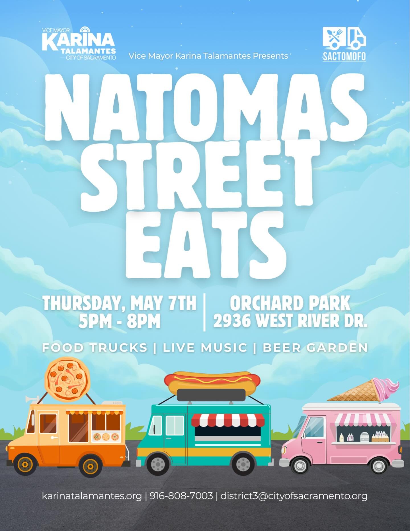 Natomas Street Eats is back for its fourth year at Orchard Park, bringing community, food, and fun on the first Thursday of every month from May through September.
&nbsp;
This family friendly series features live music, a beer garden, and a rotating 