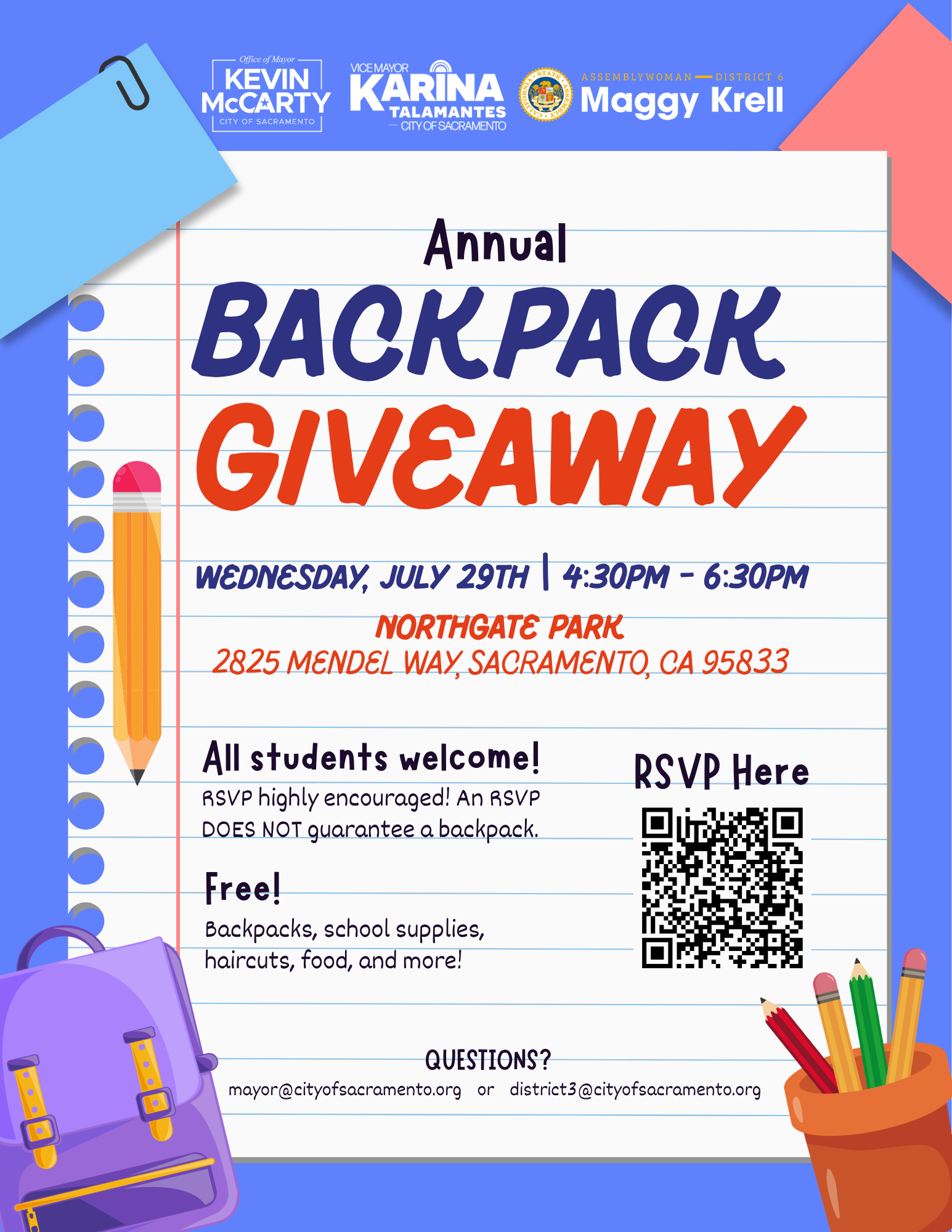 Annual Backpack Giveaway — Vice Mayor Karina Talamantes