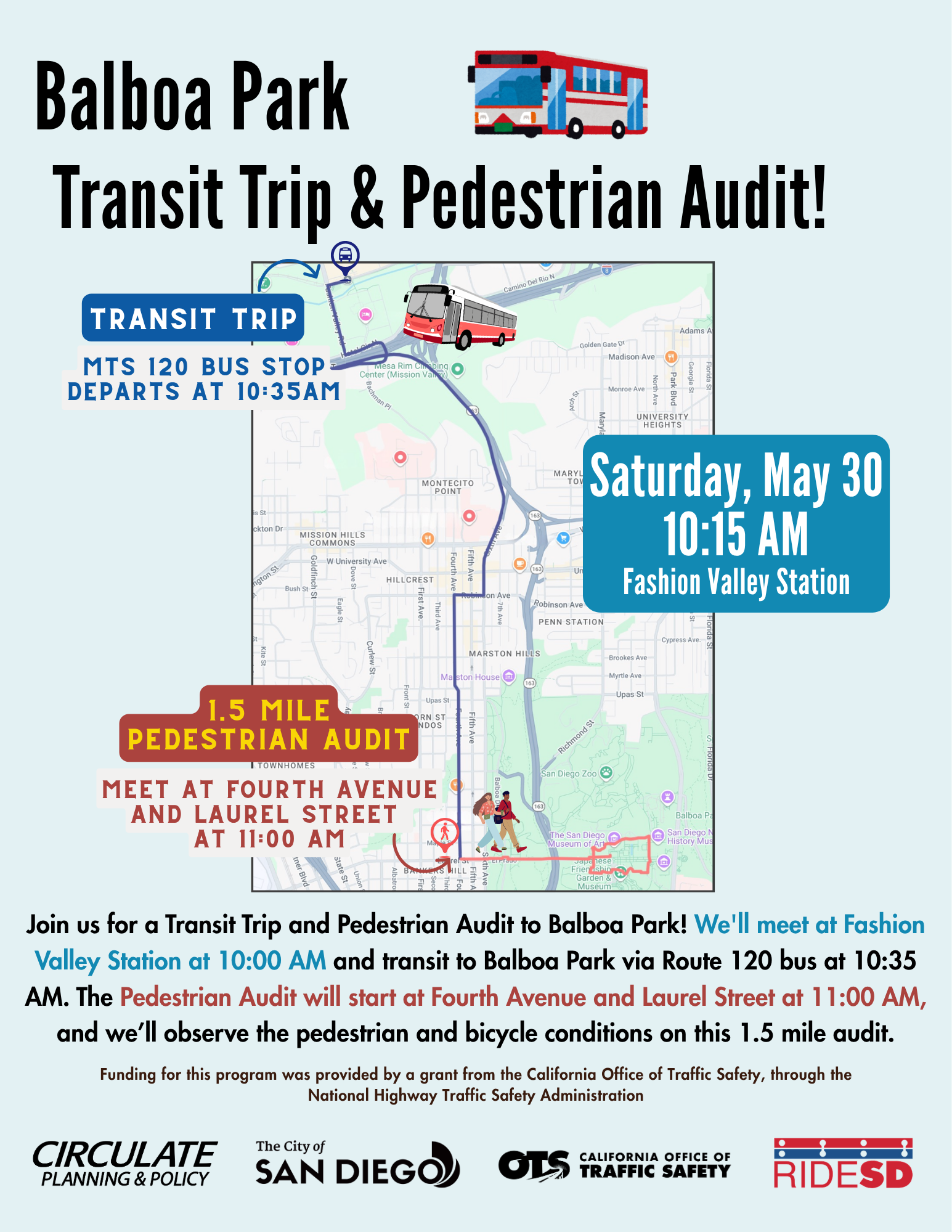 Balboa Park Transit Trip & Pedestrian Audit!