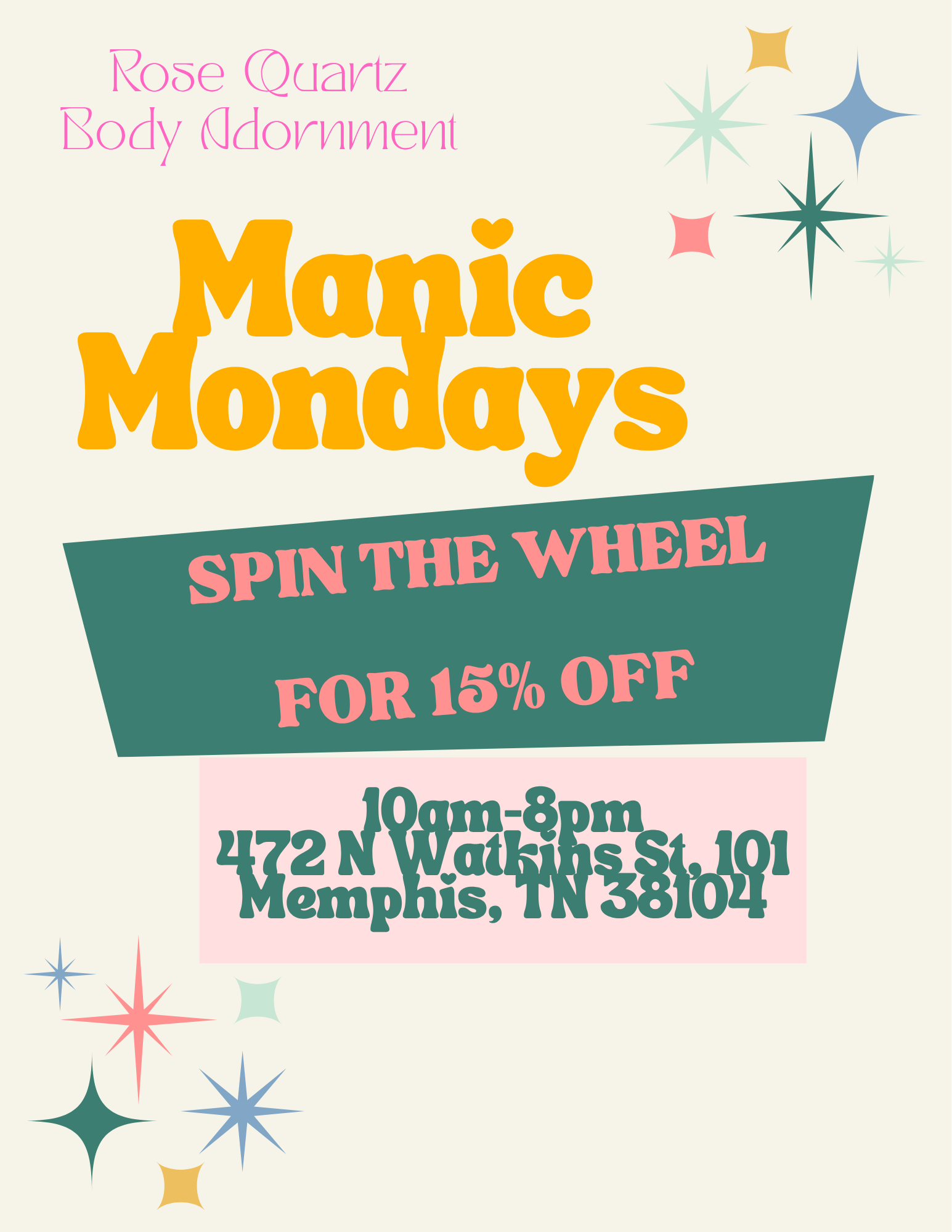 Manic Monday flyer: Spin the wheel of project ideas and receive 15% off!