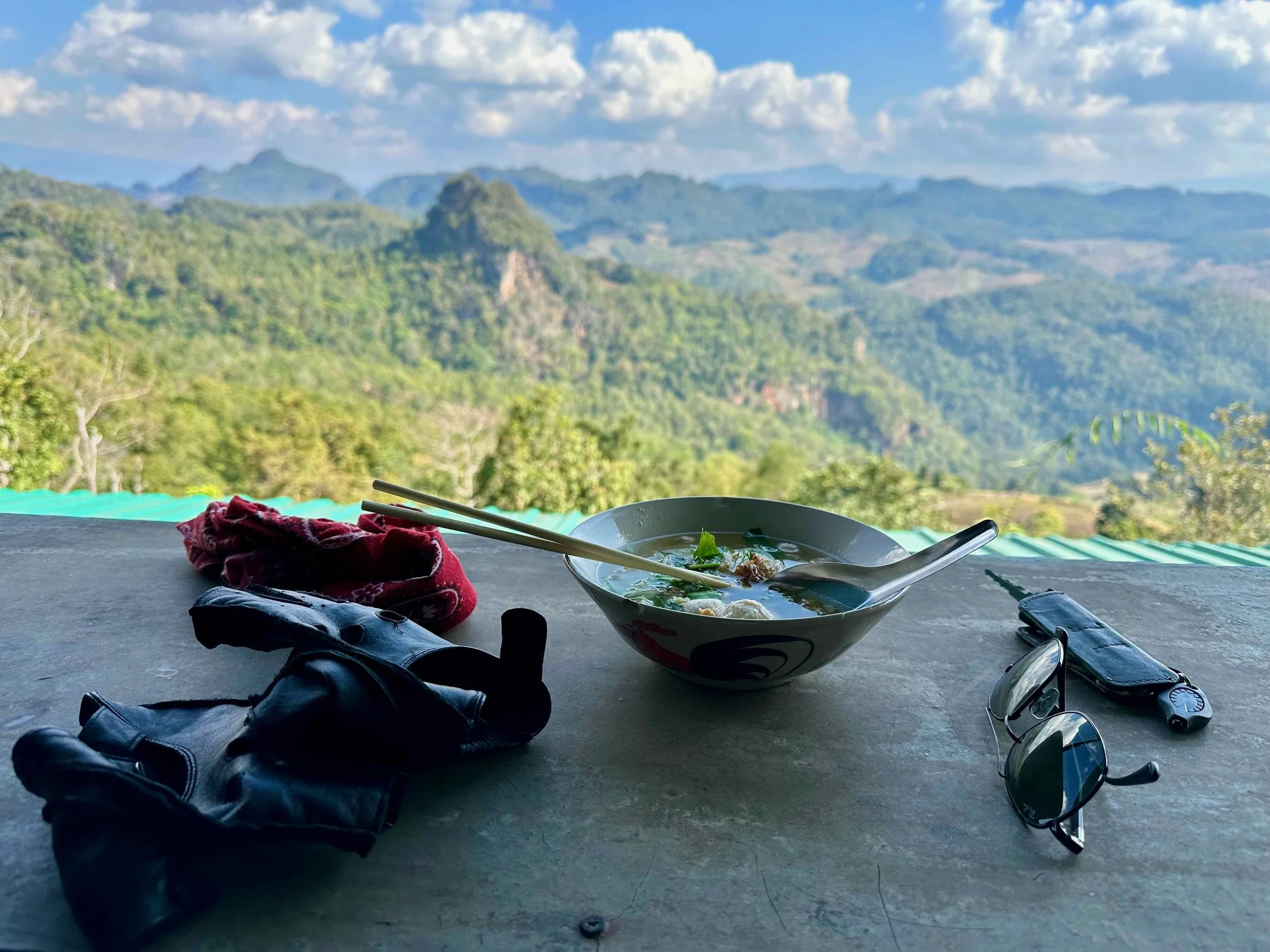 Local noodle lunch on the road overlooking the hills.