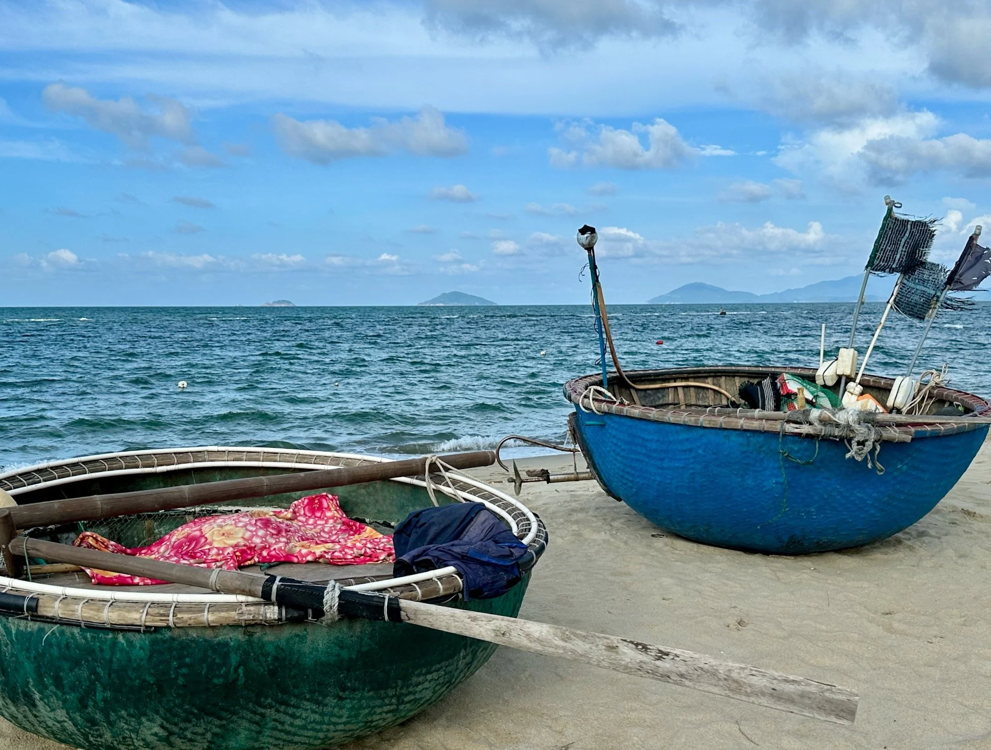 Basket boats on the beach in central Vietnam.