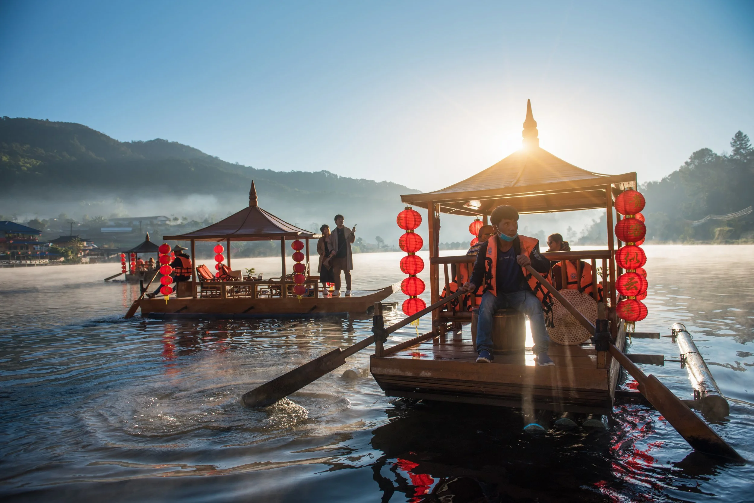 Chinese-style boats on the Lake in Baan Rak Thai.