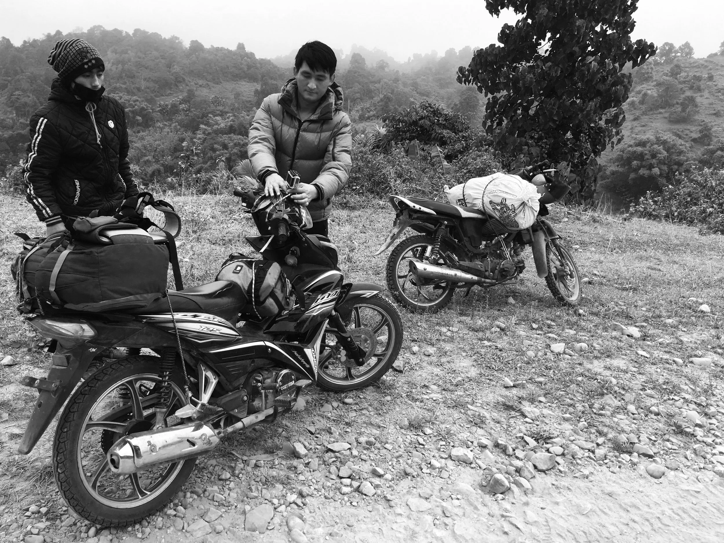 Loading up the motorcycles.