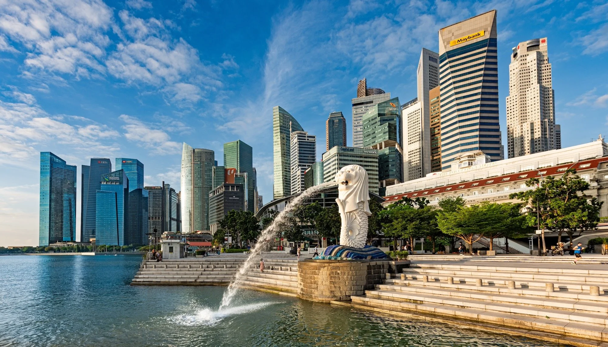The shiny waterfront skyscrapers of Singapore.