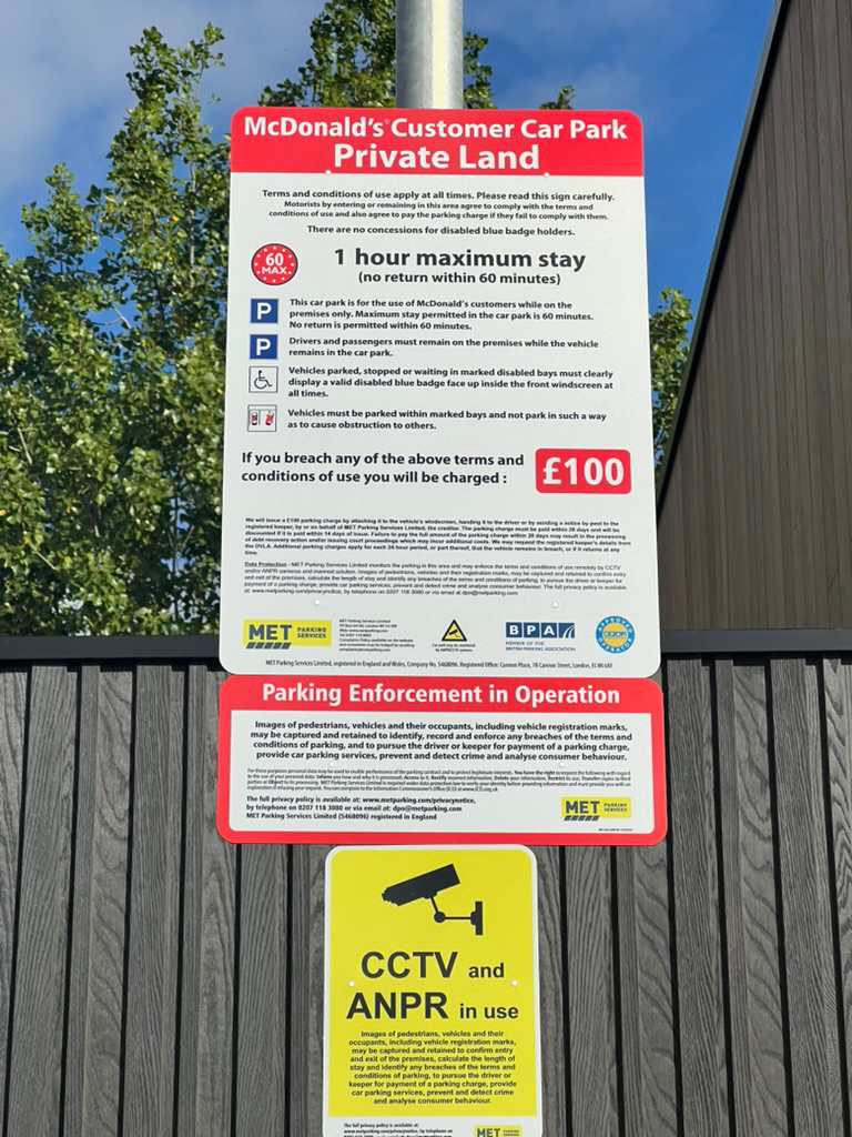 parking restrictions at McDonald's Birmingham Airport BHX