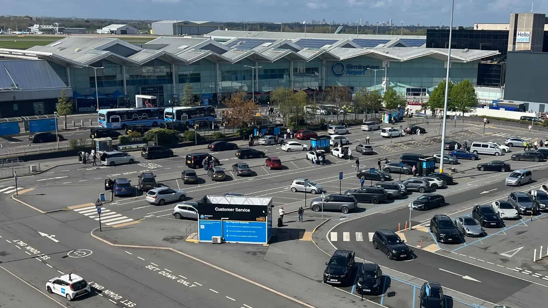 Birmingham Airport terminal and Premium Set Down drop-off area