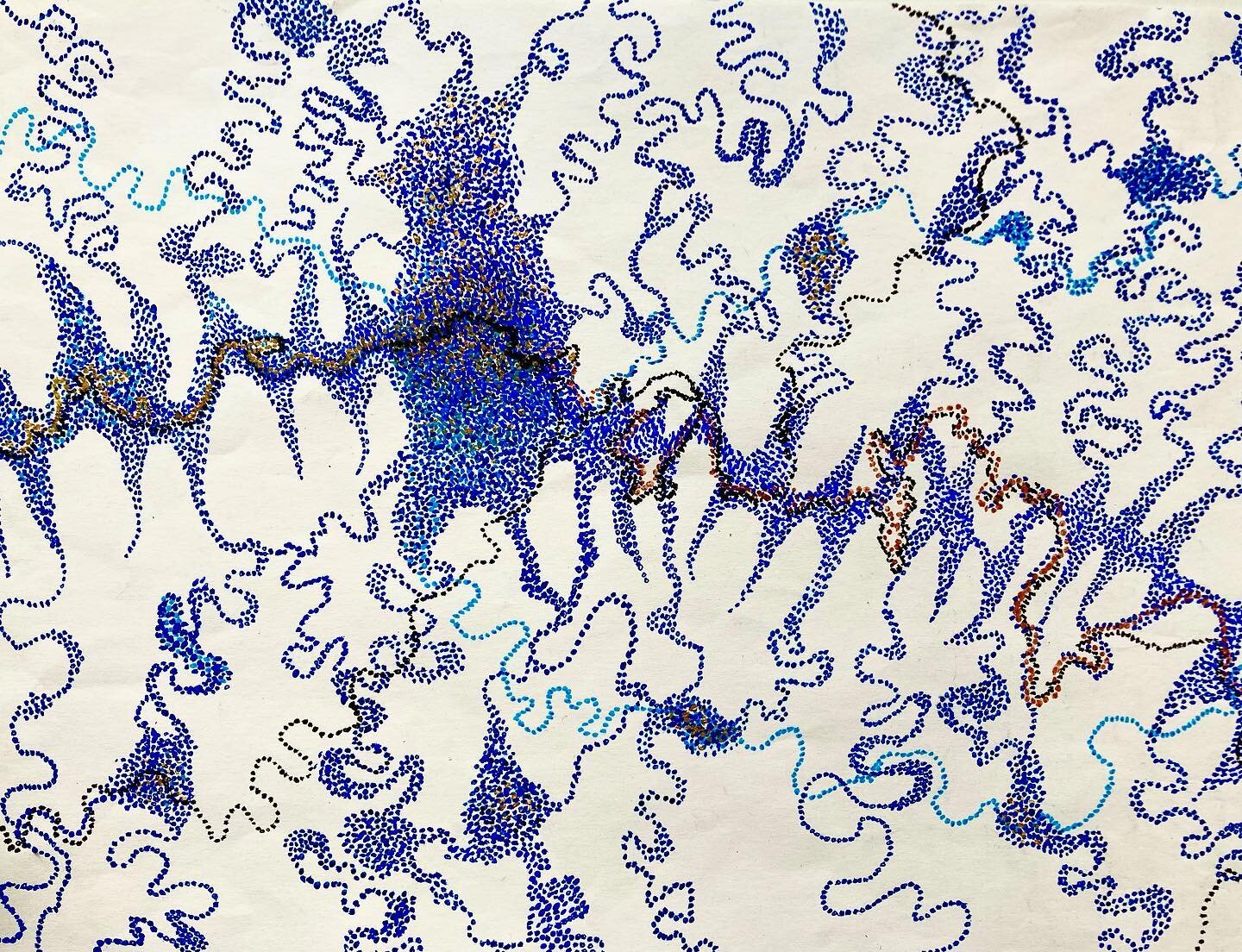 Feral wandering. Started this 15 years ago, found it again and finished it! #feralwandering #mapmaking #blues #blueandgold #mywalksofart #solitude #phenomenologicalwalk #