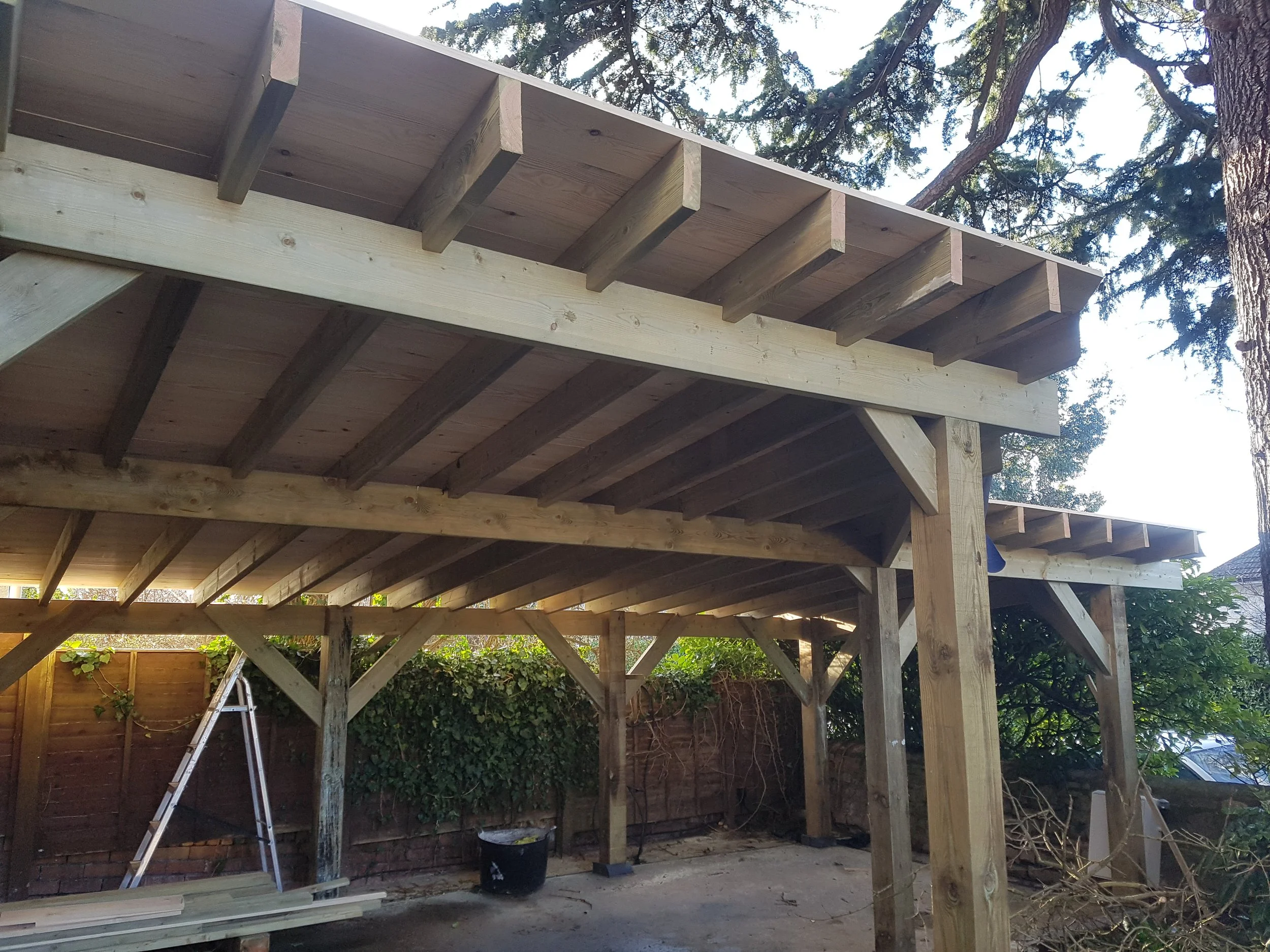 Green oak timber frame car port