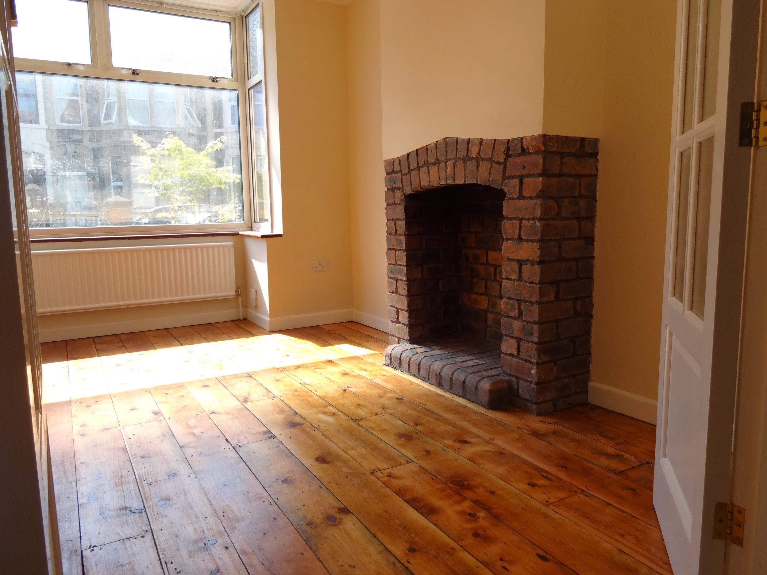 Sanded wood floorboards