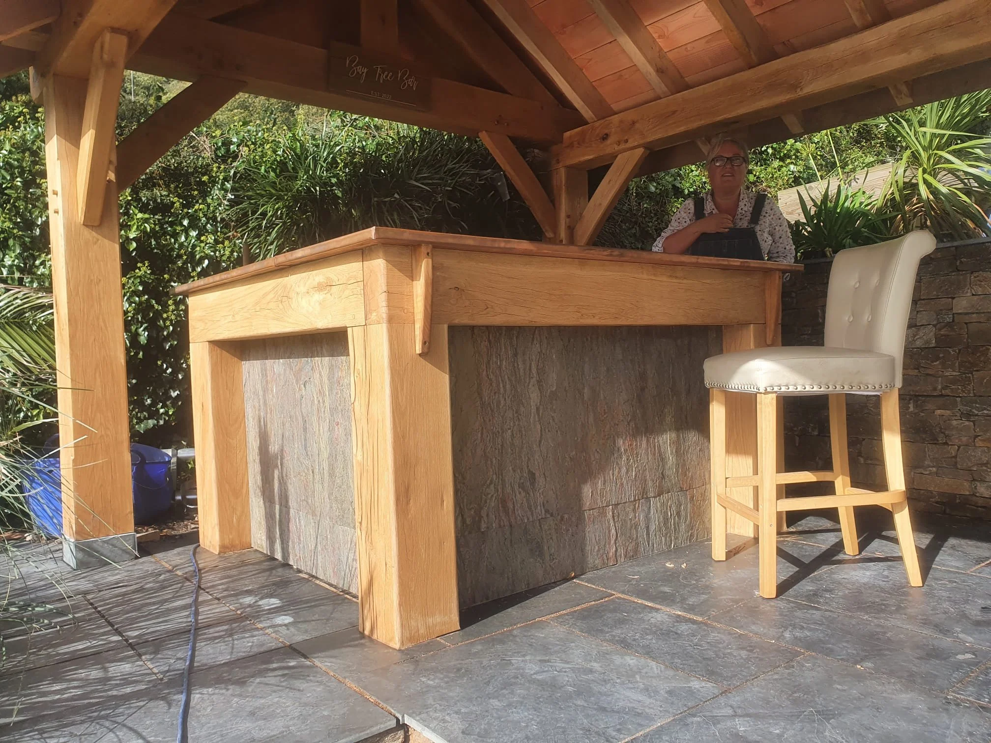 Oak bar with handmade copper bar top