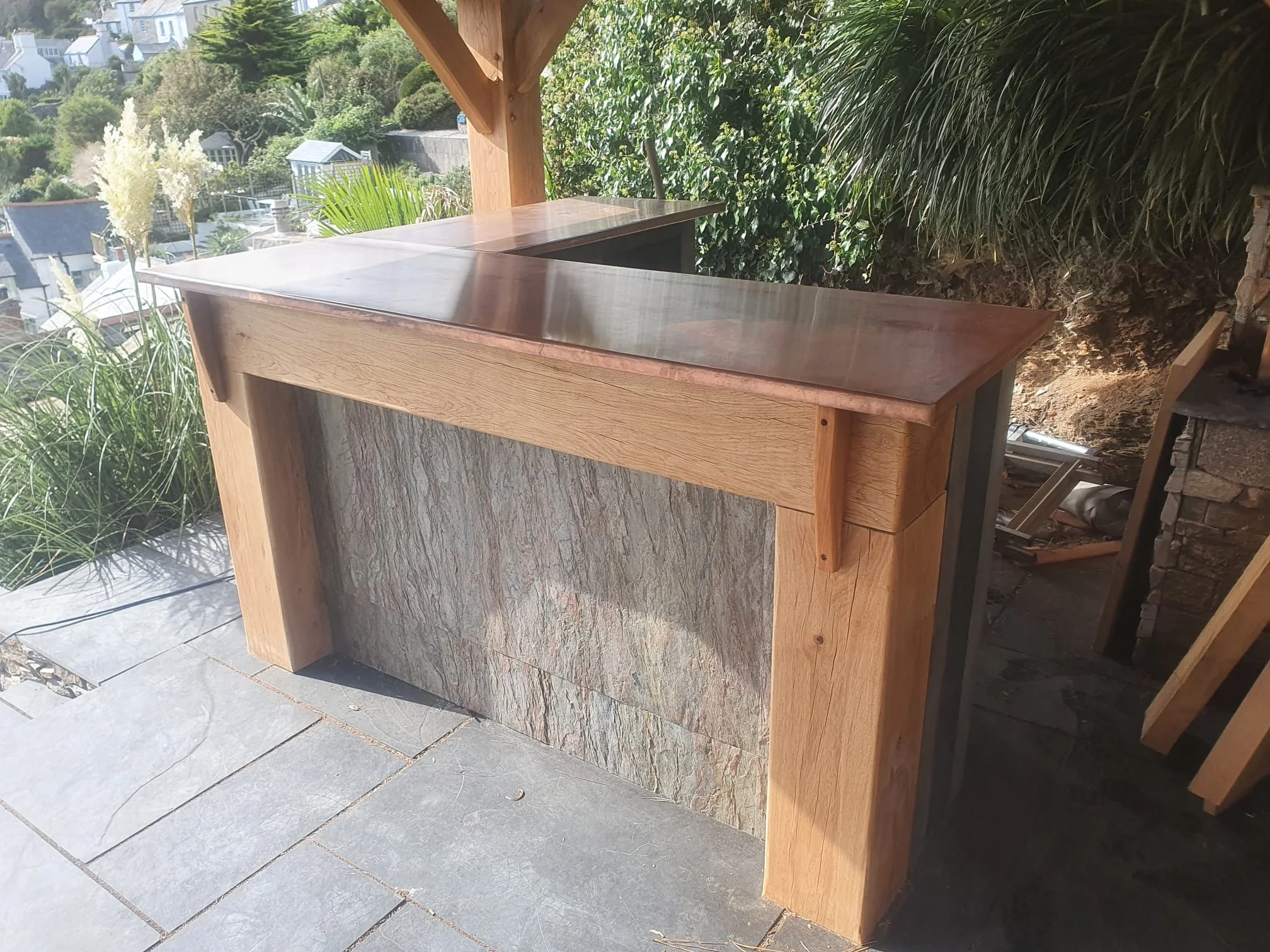Oak bar with handmade copper bar top