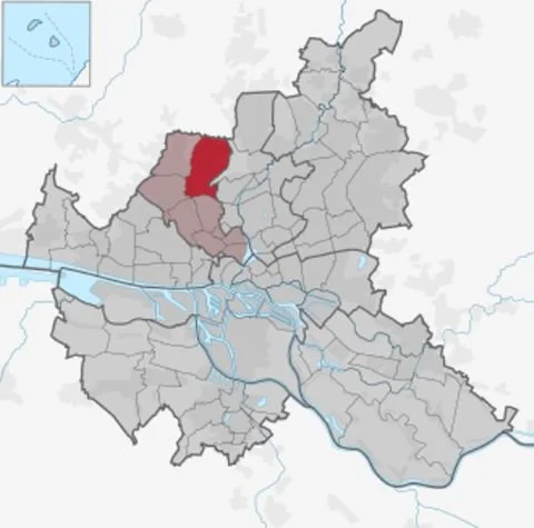 Maler und Lackierer in Hamburg Niendorf: Malerbetrieb Peter Basil. Das Bild zeigt die Lage Niendorfs im Bezirk Eimsbüttel der Hansestadt Hamburg.