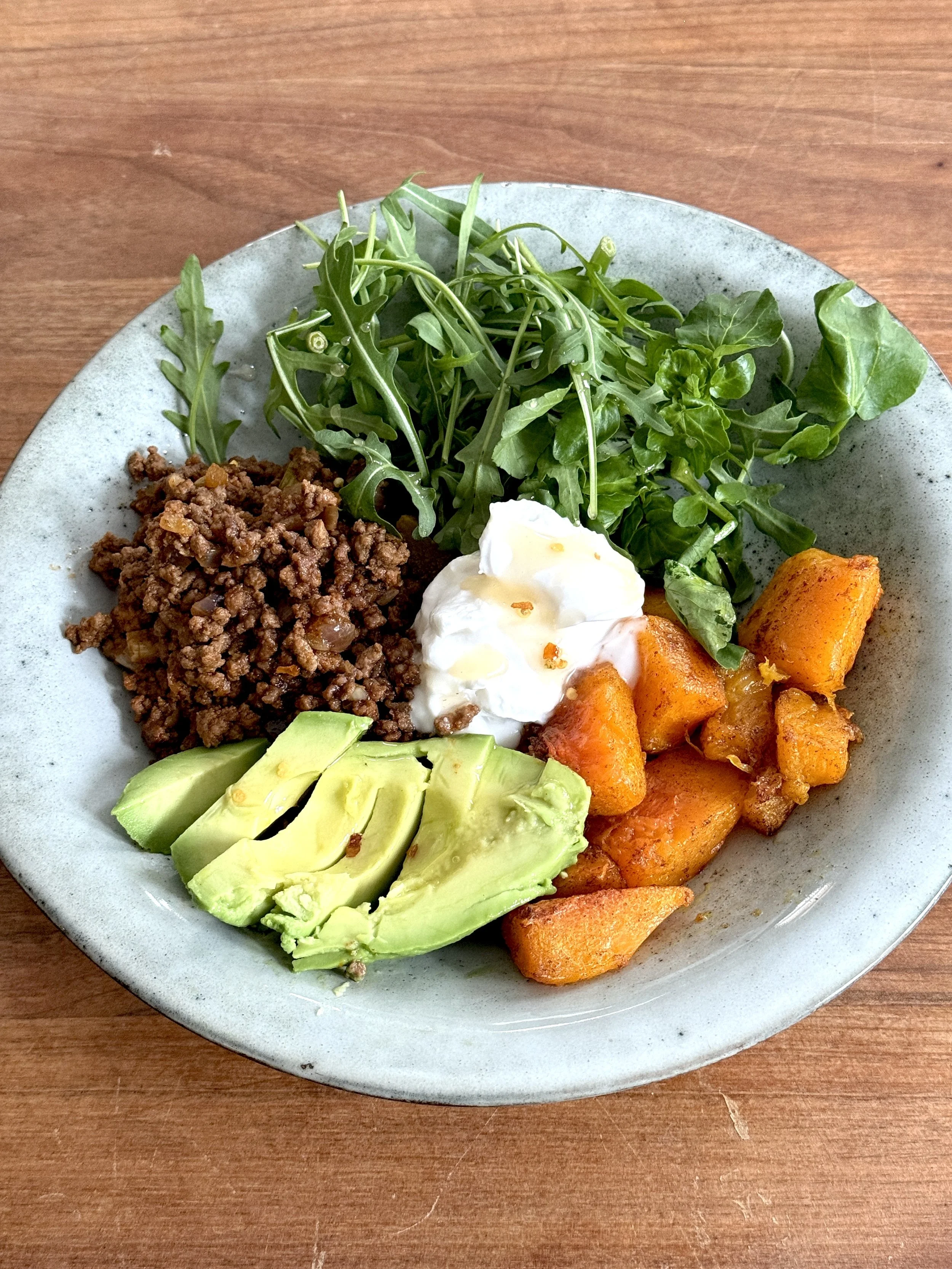 hot honey beef mince (Gut friendly comfort bowl)