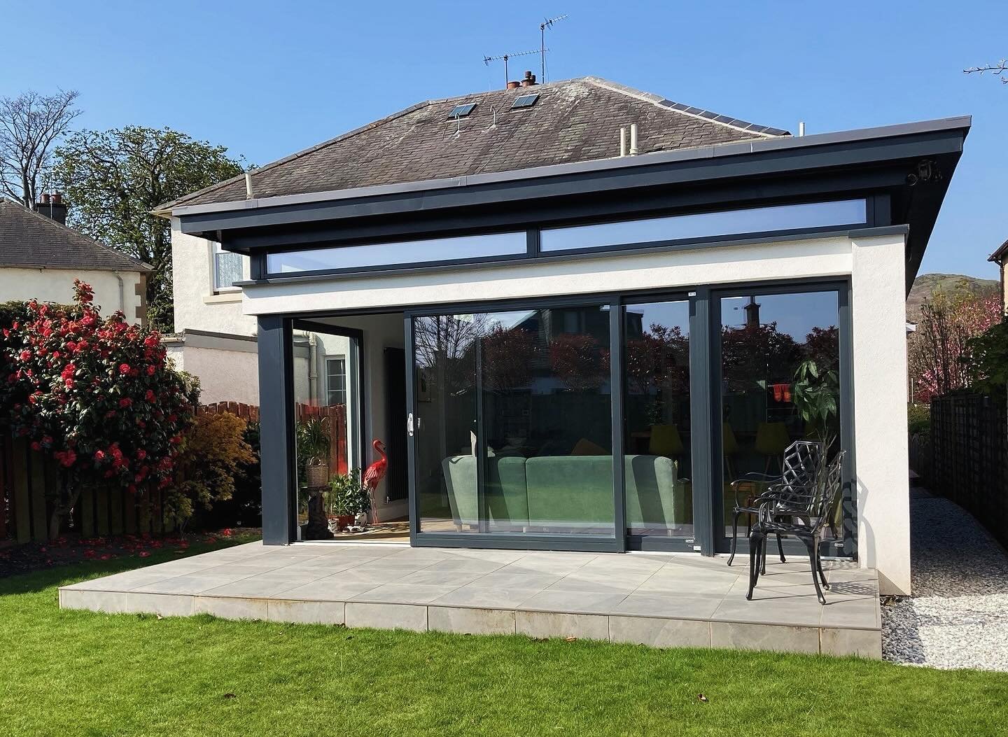 A sunny spring day! The perfect time to slide open the glass door at our &lsquo;Raising the Roof&rsquo; extension in Duddingston, Edinburgh, to welcome in the fine weather.
.
#houseextension 
#glassdoor 
#gardenroom 
#sunshine 
#slidingdoors 
#dontmo