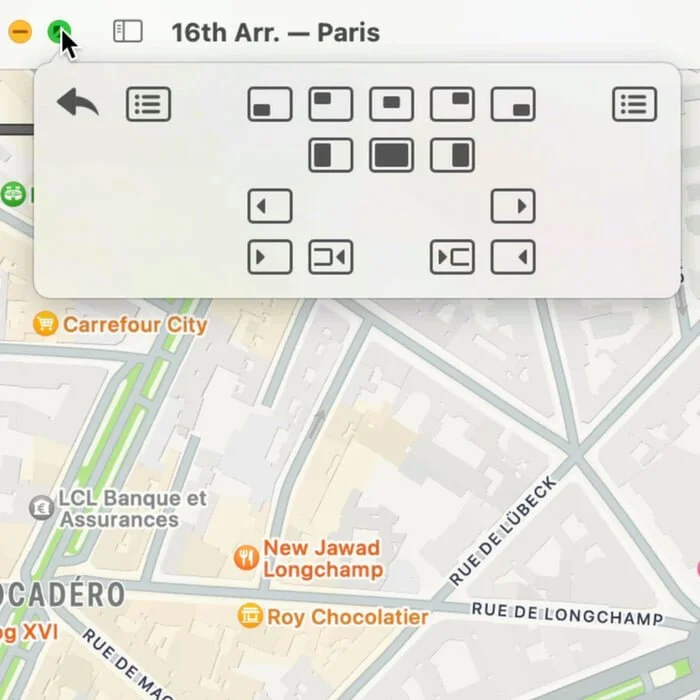 Moom window management app showing screen layout options
