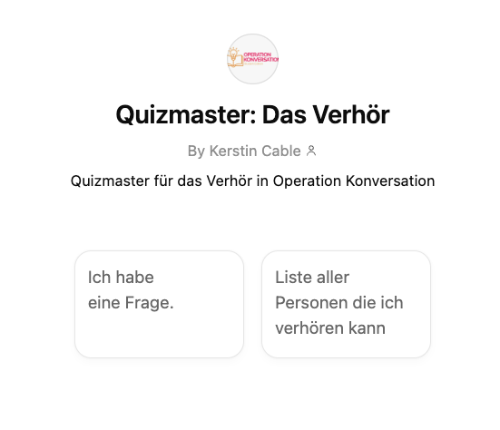 Screenshot of the AI Quizmaster I created for Operation Konversation, my language course created with AI