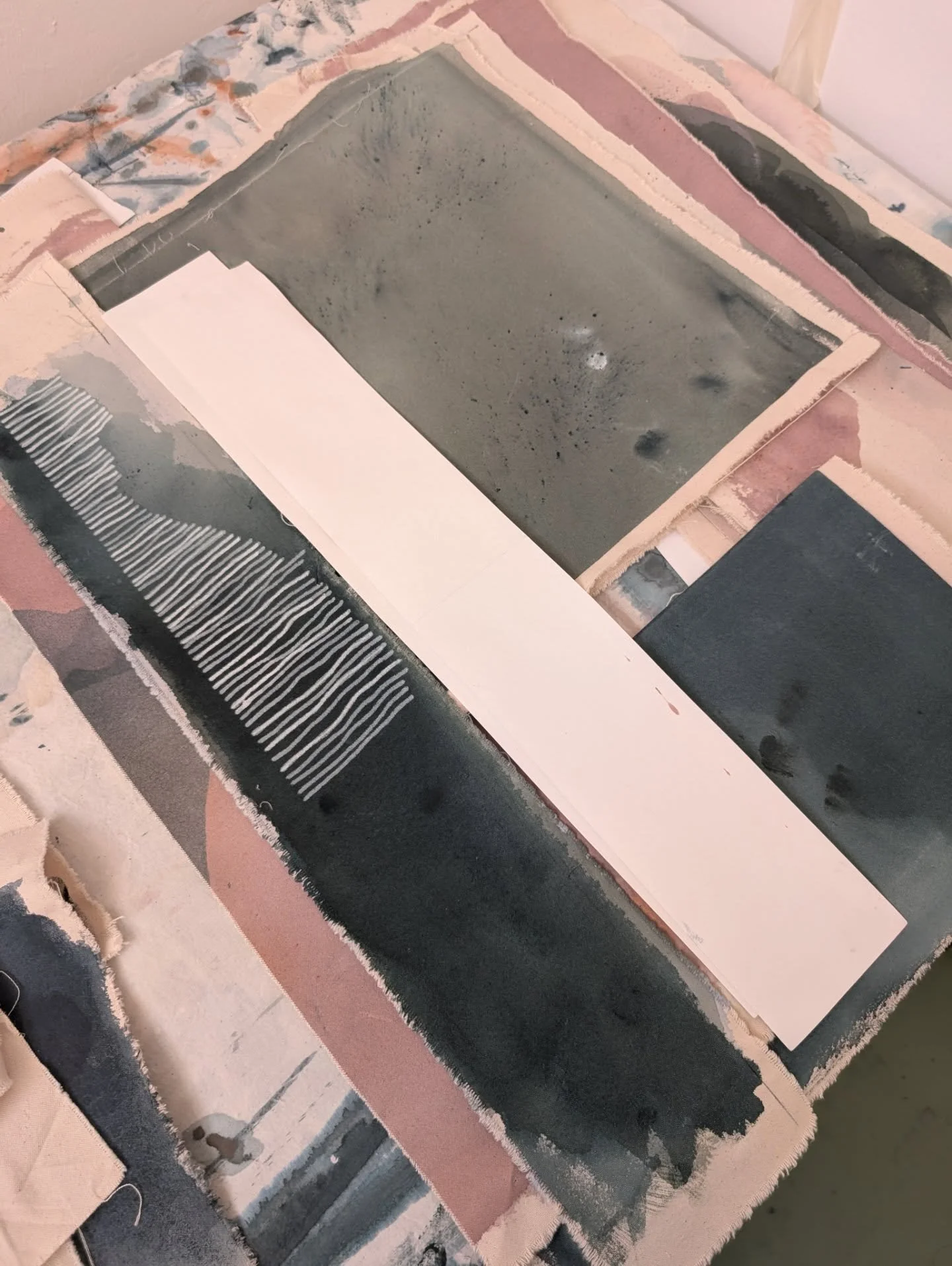 Stacking and playing around with shapes before creating the final compositions and getting the sewing machine out.