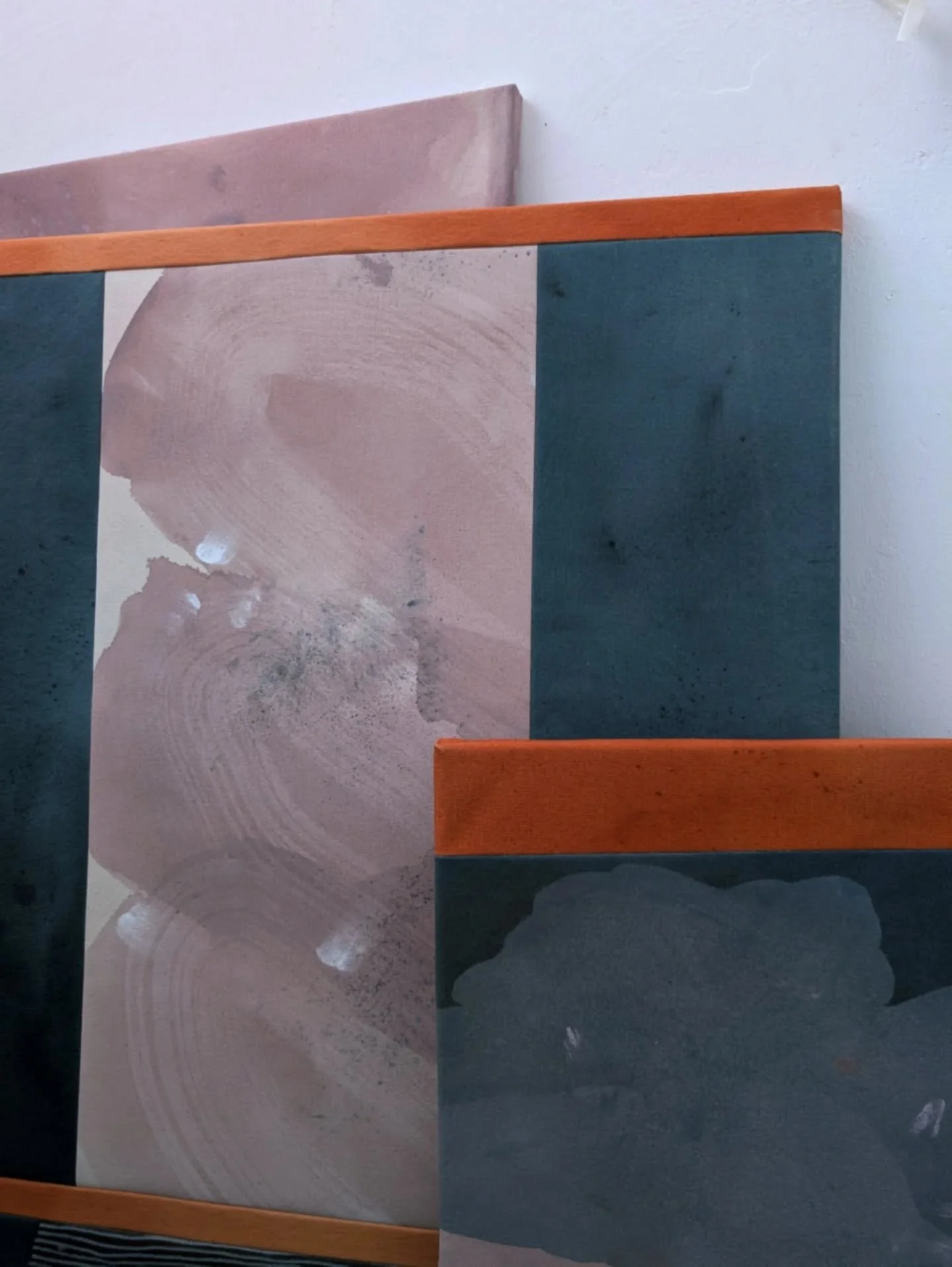 Oranges, blues and pinks.