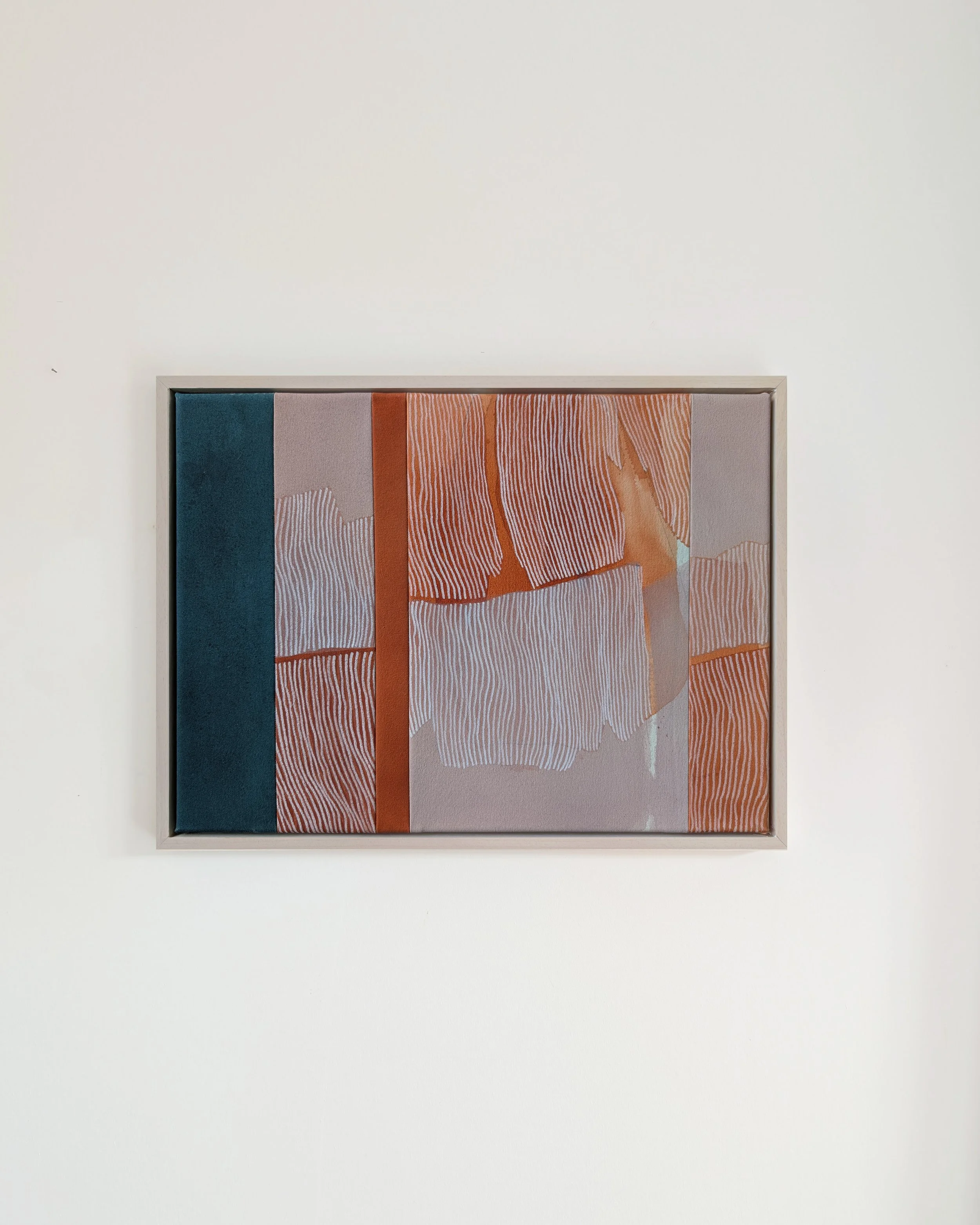  stitched into the light.  acrylic on sewn canvas. 44 x 59 cm