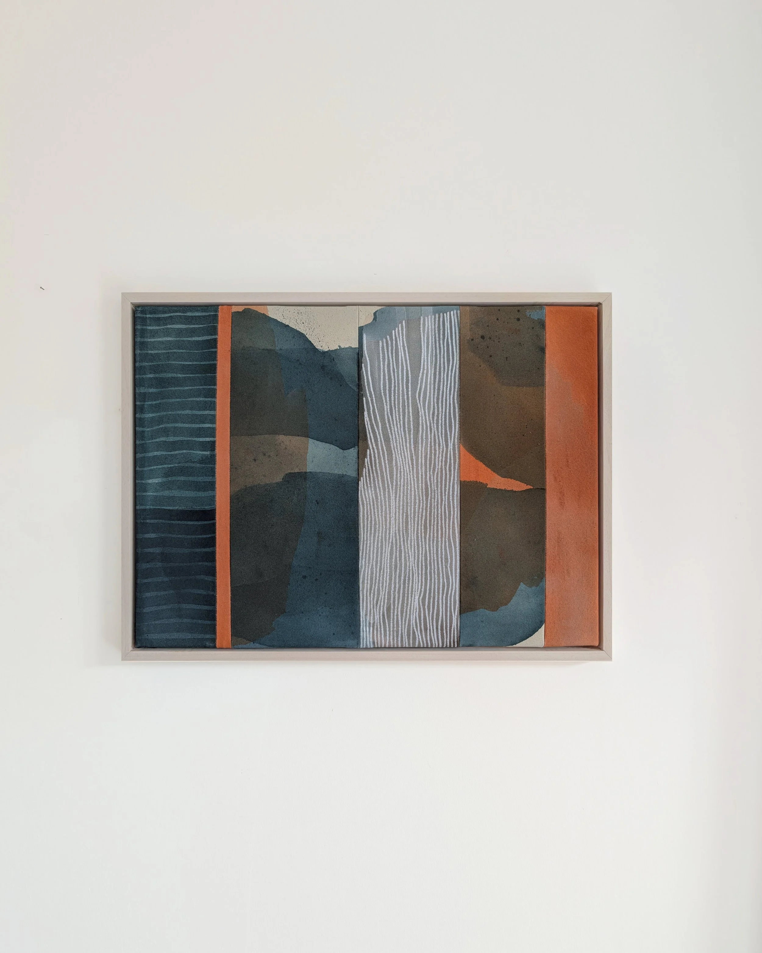  blue in fragments.  acrylic on sewn canvas. 34 x 44 cm