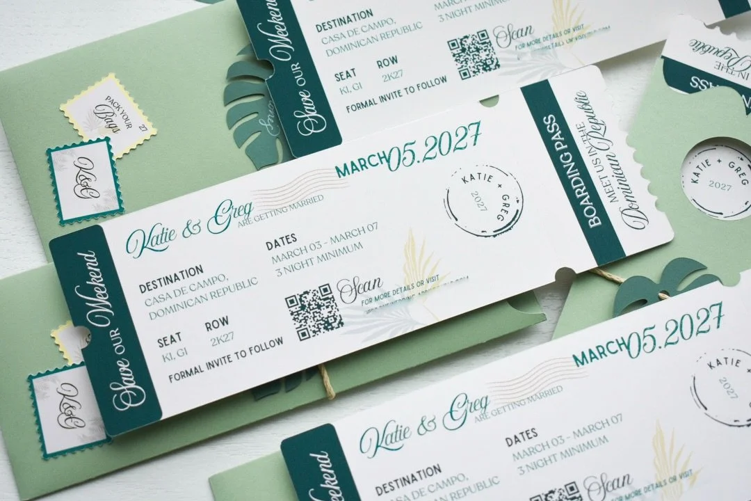 Where&rsquo;s the aisle taking you??
A familiar concept, reworked with deep intention.
Peekaboo sleeves, tropical twine texture, a sage palette, and careful calligraphy.