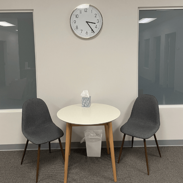 Client waiting area at Practice Works Vestavia Hills office space