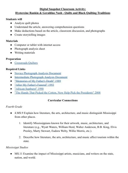 Black Quilting Traditions Classroom Activity