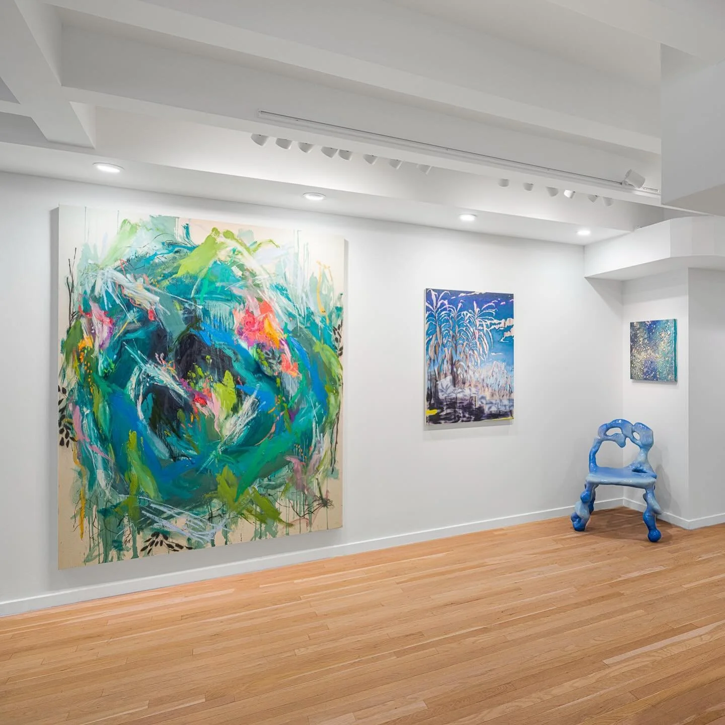 &ldquo;Where the Wild Things Are&rdquo; installation view in the blue corner!  Open through January 5th.
&bull;
Pictured here:
Gena Milanesi
Garden Gnome, 2024
Oil, oil stick, acrylic, charcoal on canvas
78 x 60 in (198.1 x 152.4 cm)

Roman Cochet
Ca