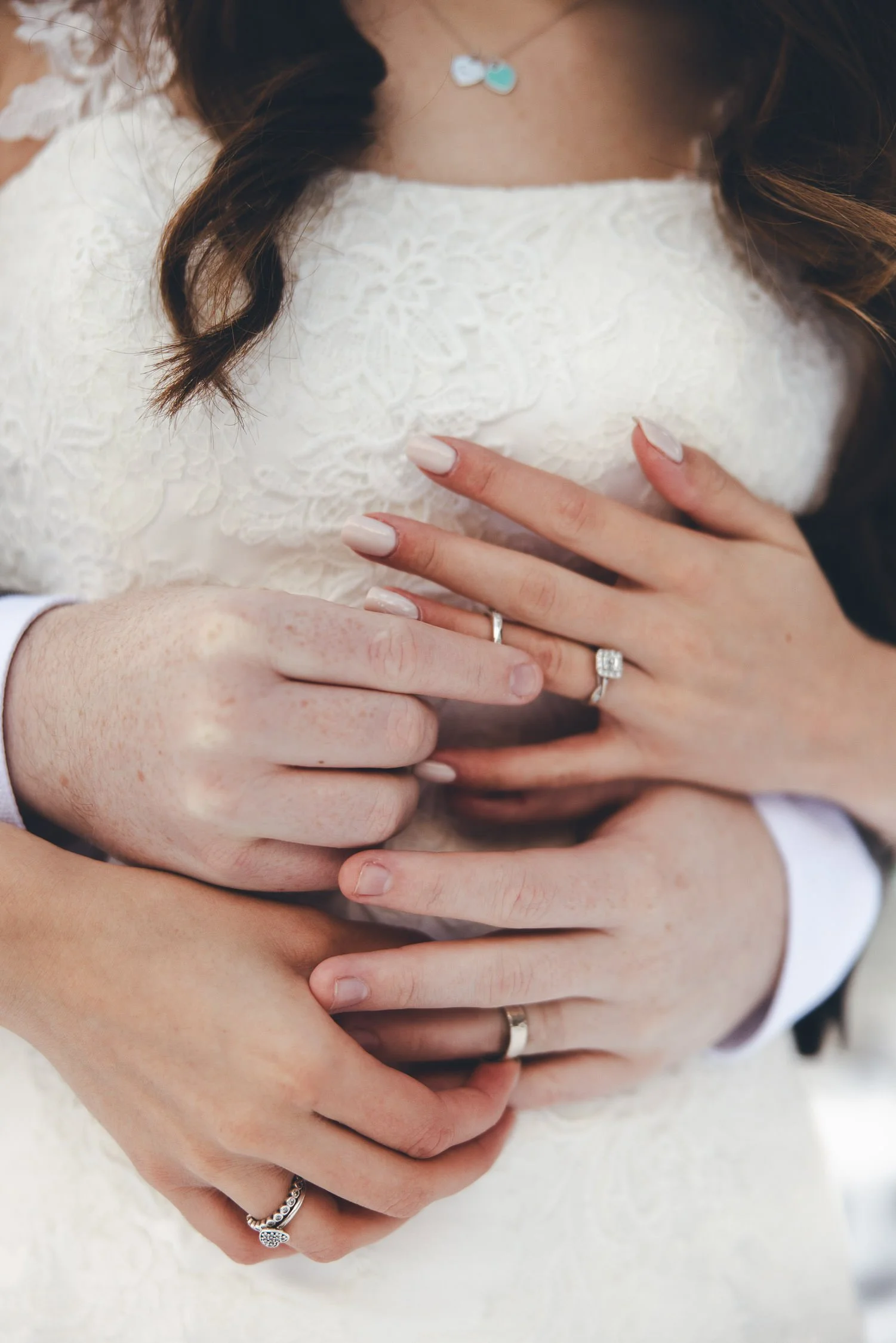 Wedding couple hands with rings