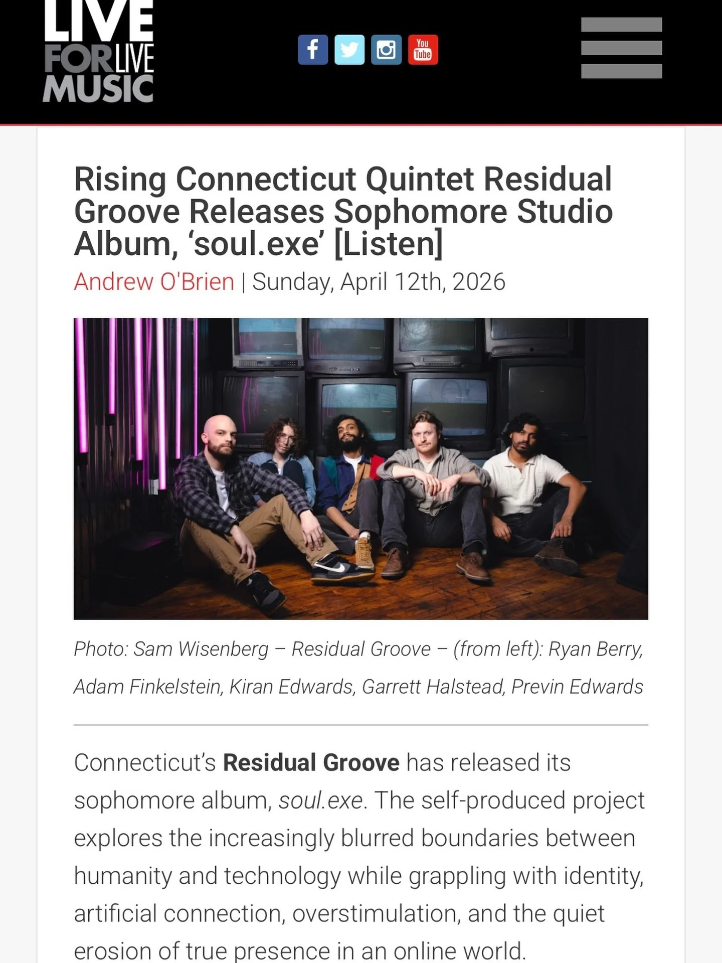 THANK YOU @liveforlivemusic for the piece on our new album!!! Check it out at liveforlivemusic.com ❤️❤️❤️

NEXT SHOWS-
📍4/15 Richmond, VA
📍4/16 Winston Salem, NC
📍4/17 Asheville, NC 
📍5/9 Greenlawn, NY
📍5/29 Hartford, CT