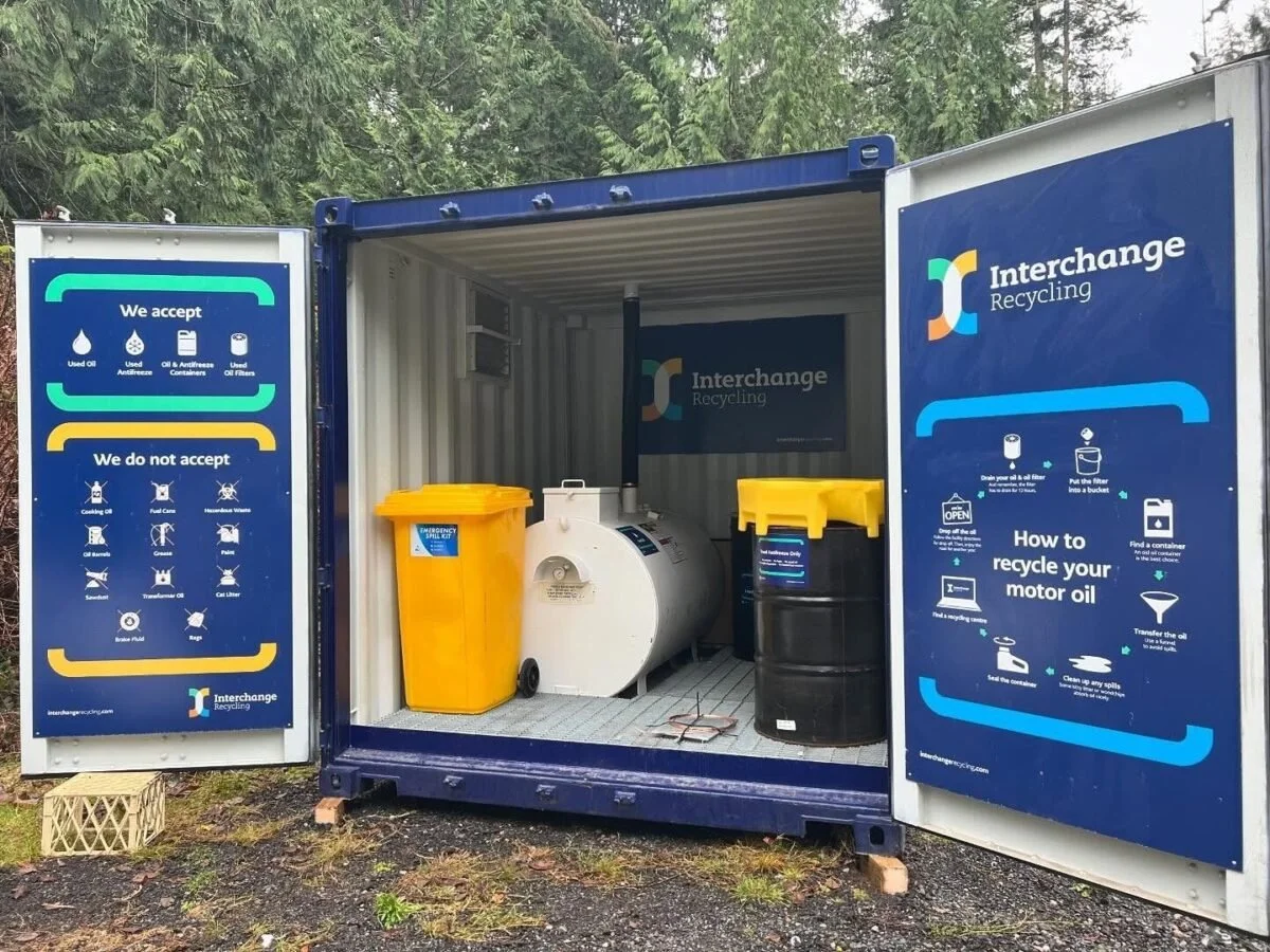 Likely landfill received replacement oil recycling container