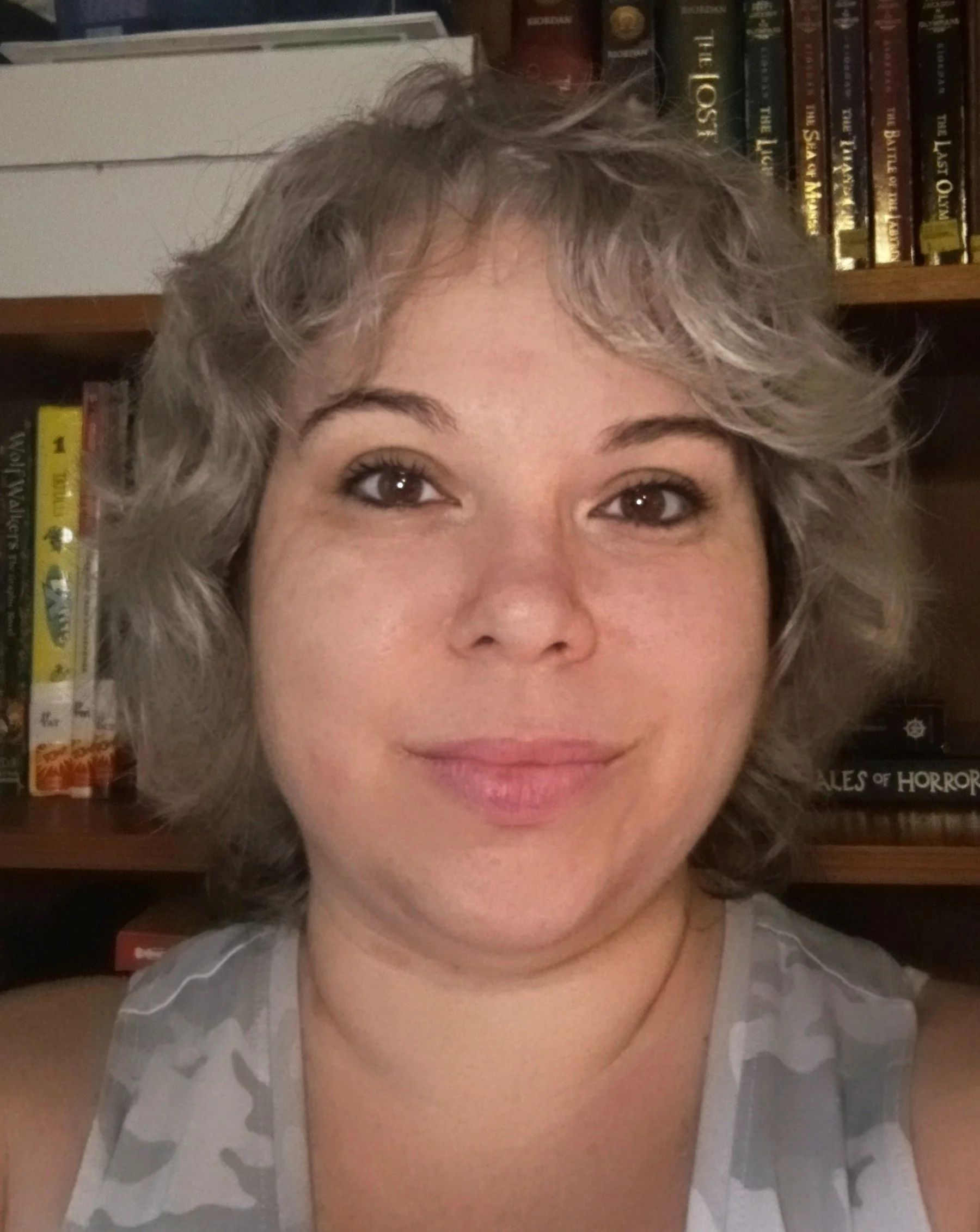 Heather Frazier with brown bookcase