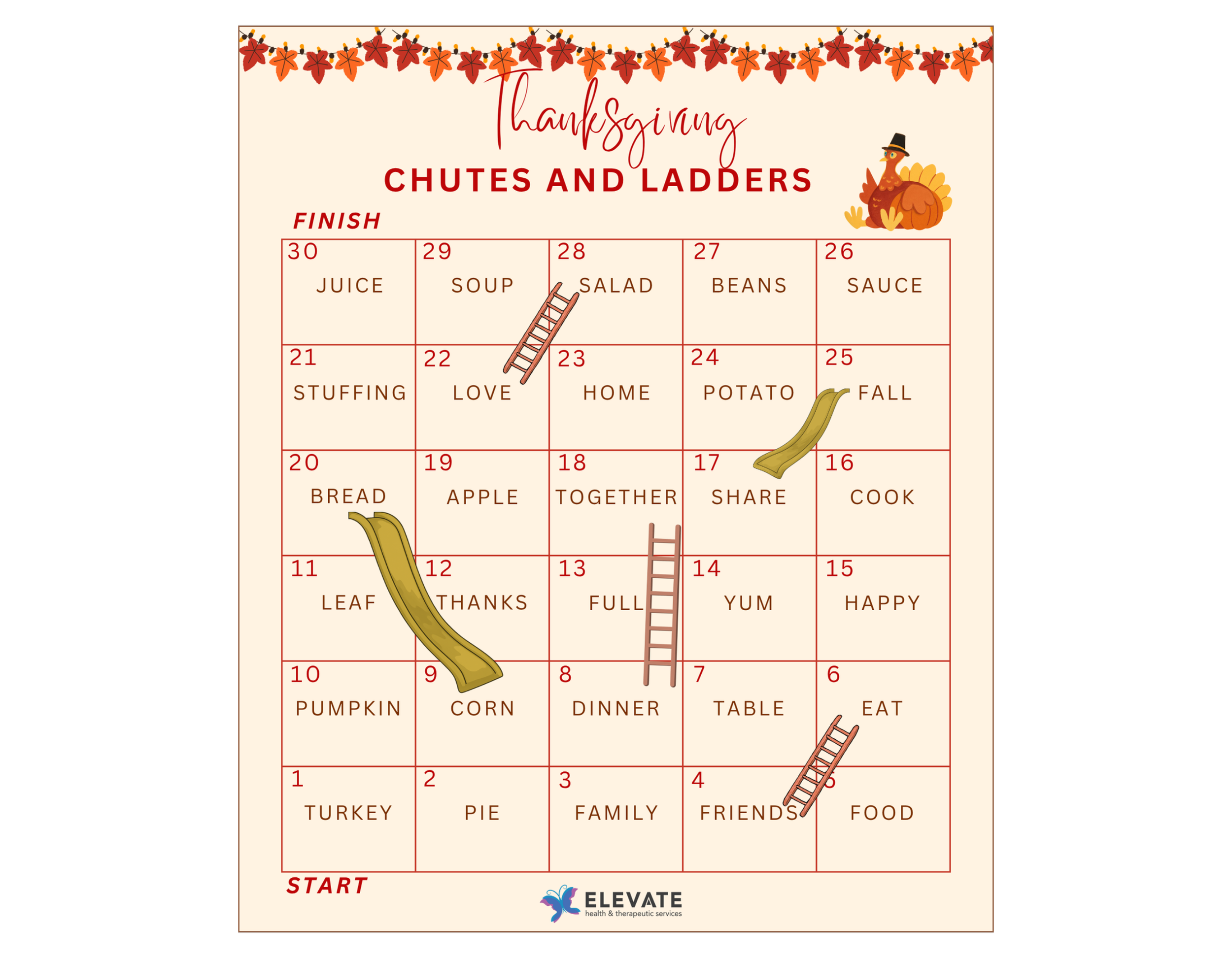 Thanksgiving Chutes and Ladders AAC (WordPower)