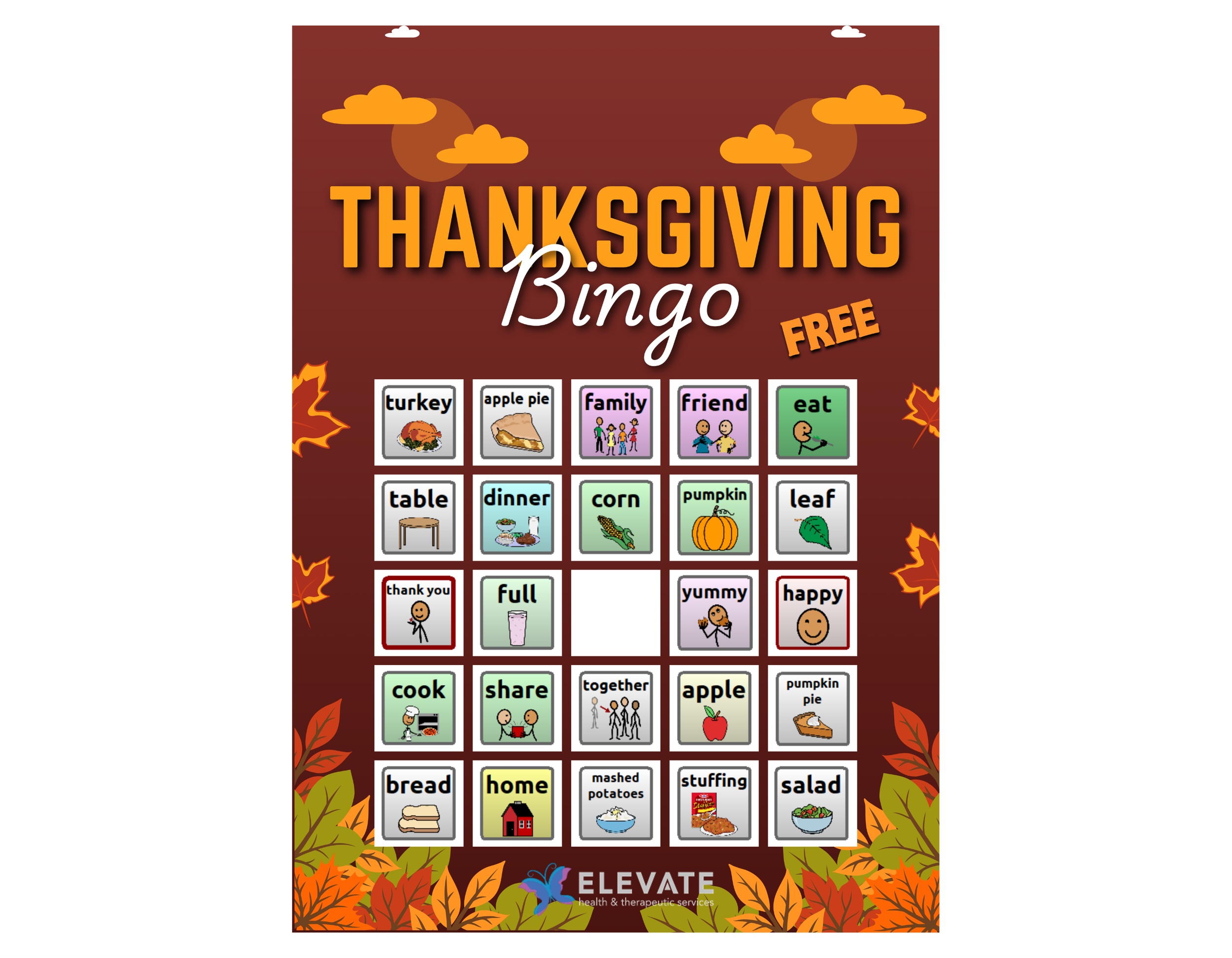 Thanksgiving Bingo AAC Adaptive (WordPower)