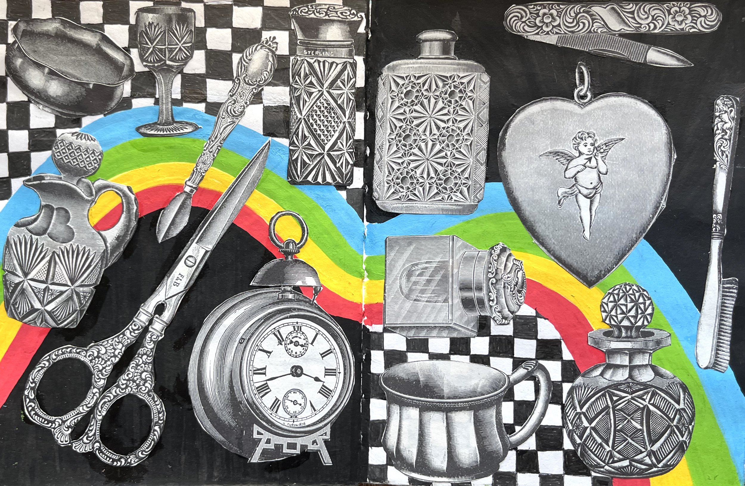 Vintage Obsession, August 2023. Cut paper and marker.