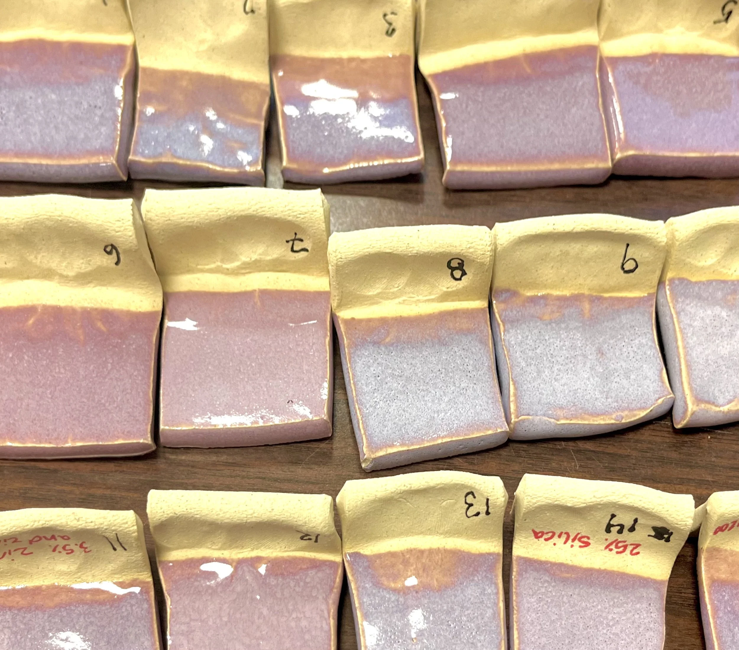 test tiles for glaze formulation.