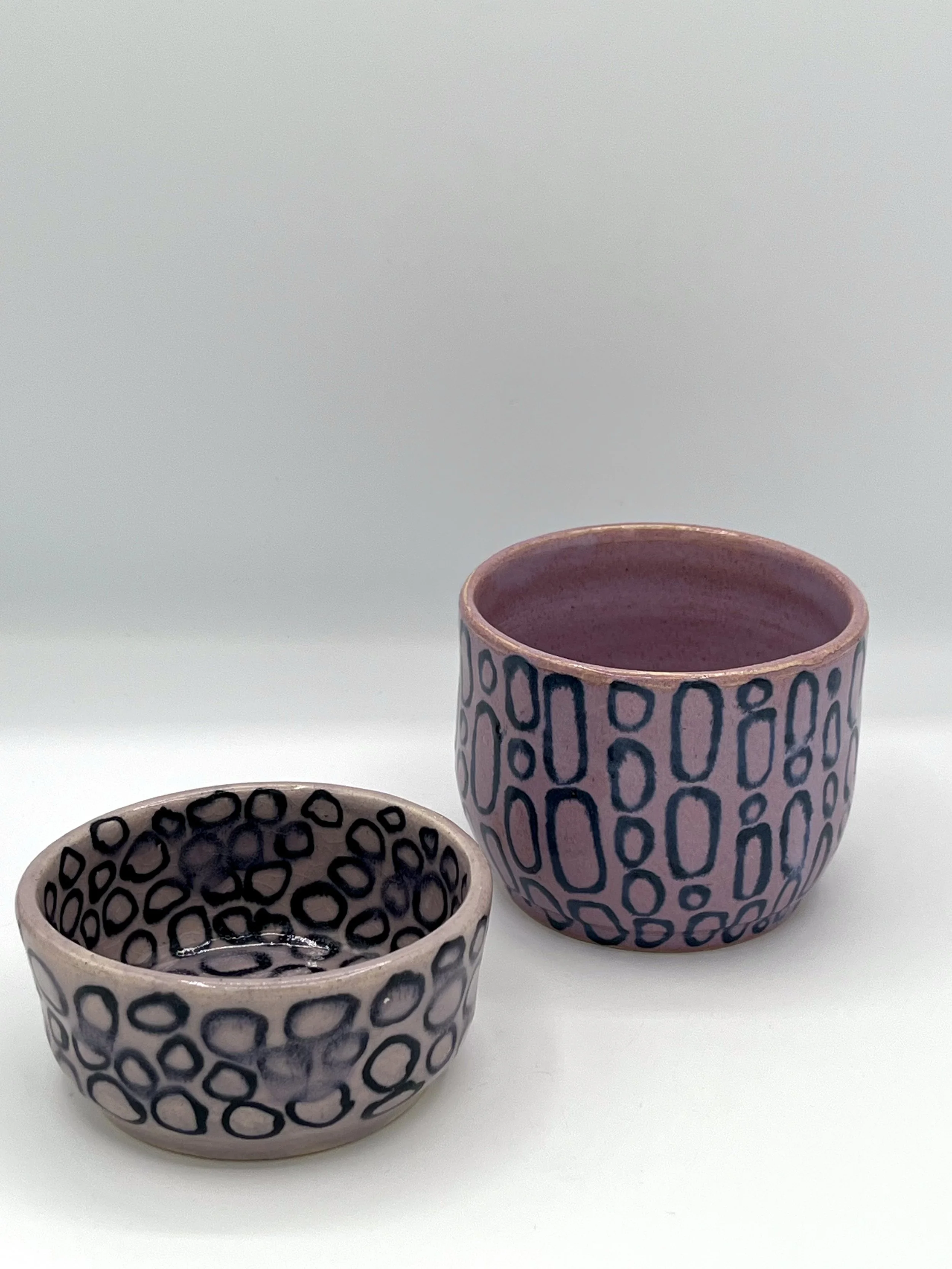 Purple pots with black underglaze loops