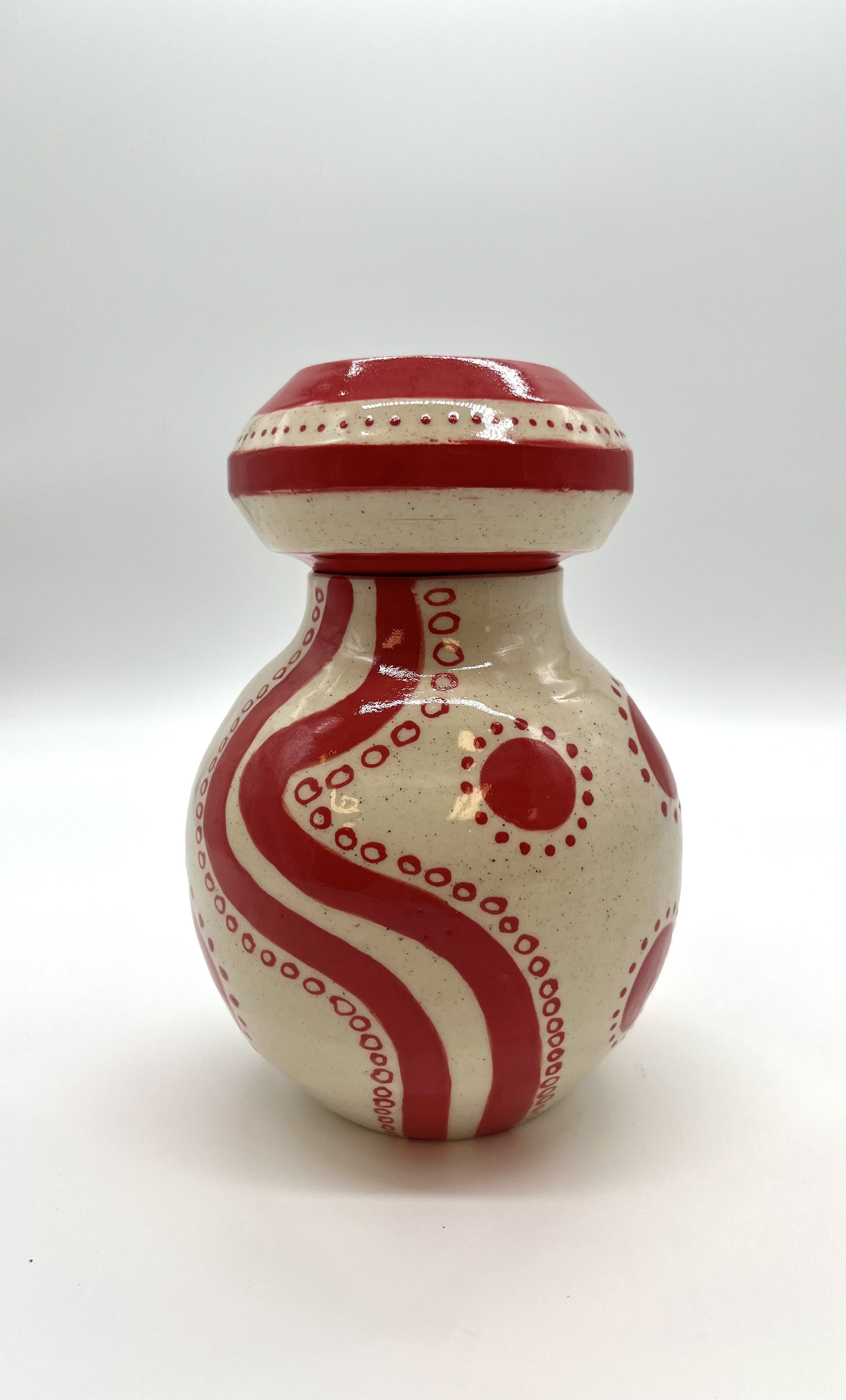 Red pattern jar, wheel-thrown stoneware.