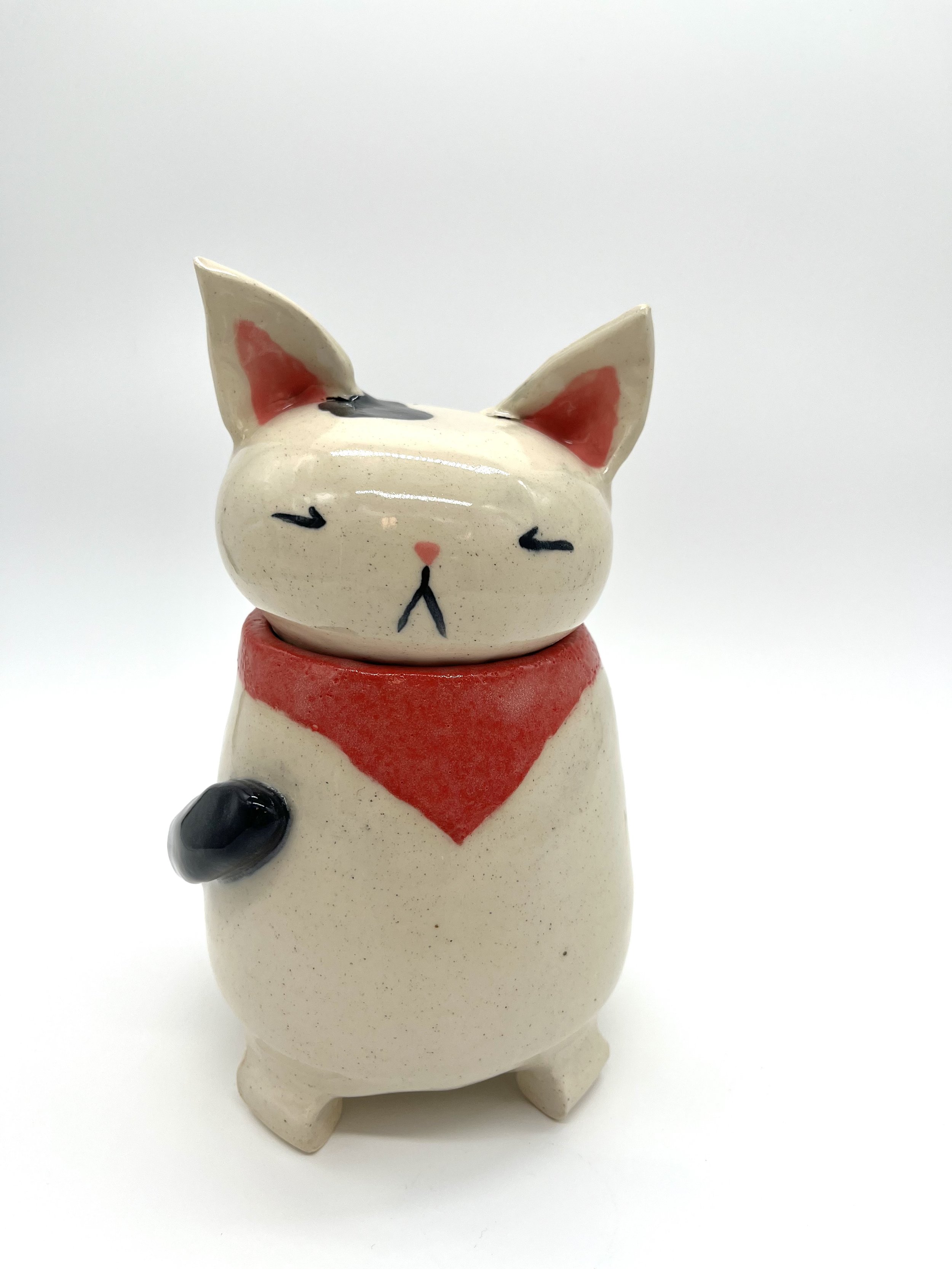 Kitty Jar. Wheel-thrown and altered stoneware.