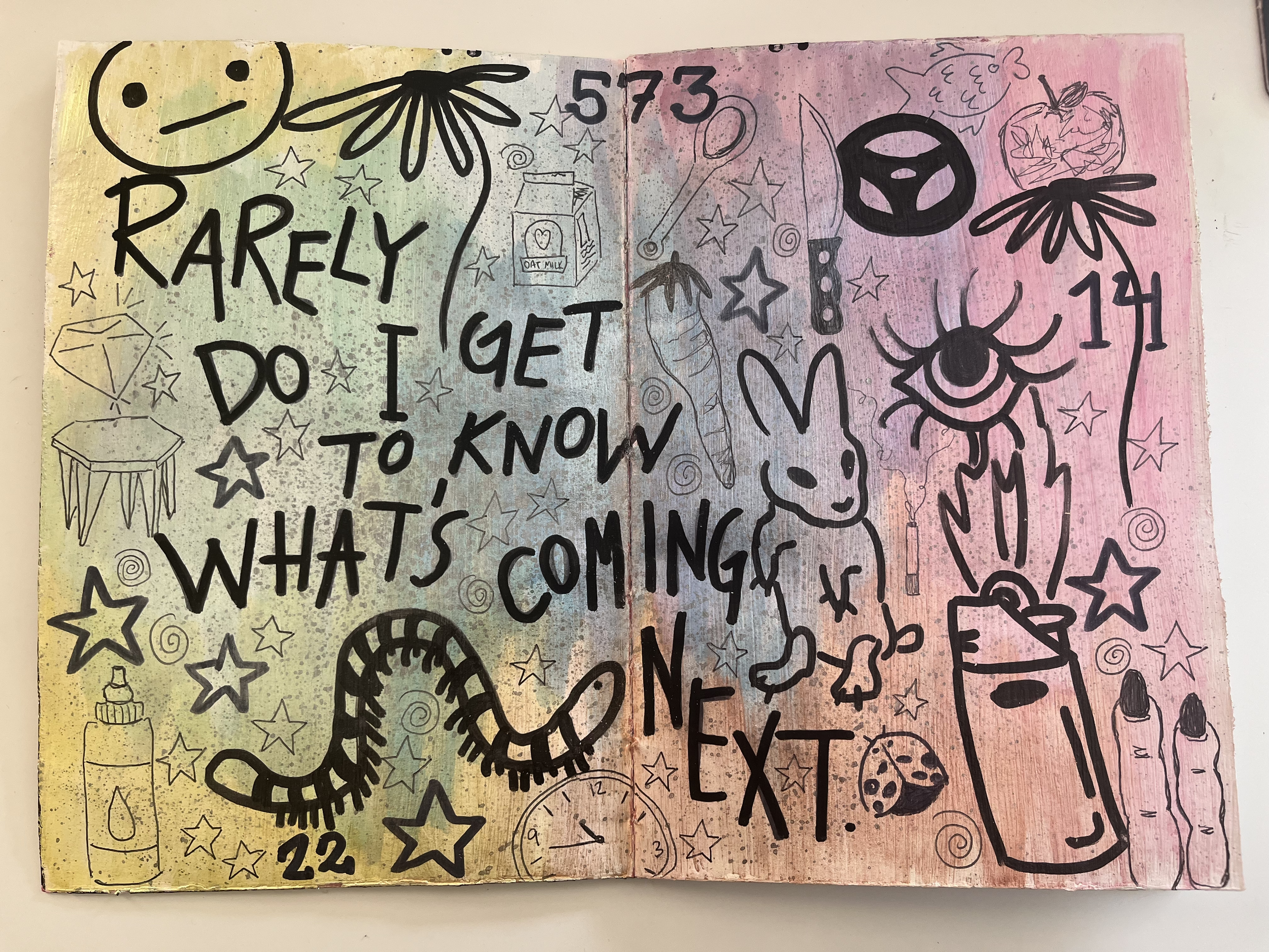 mixed media sketchbook page, 2023.