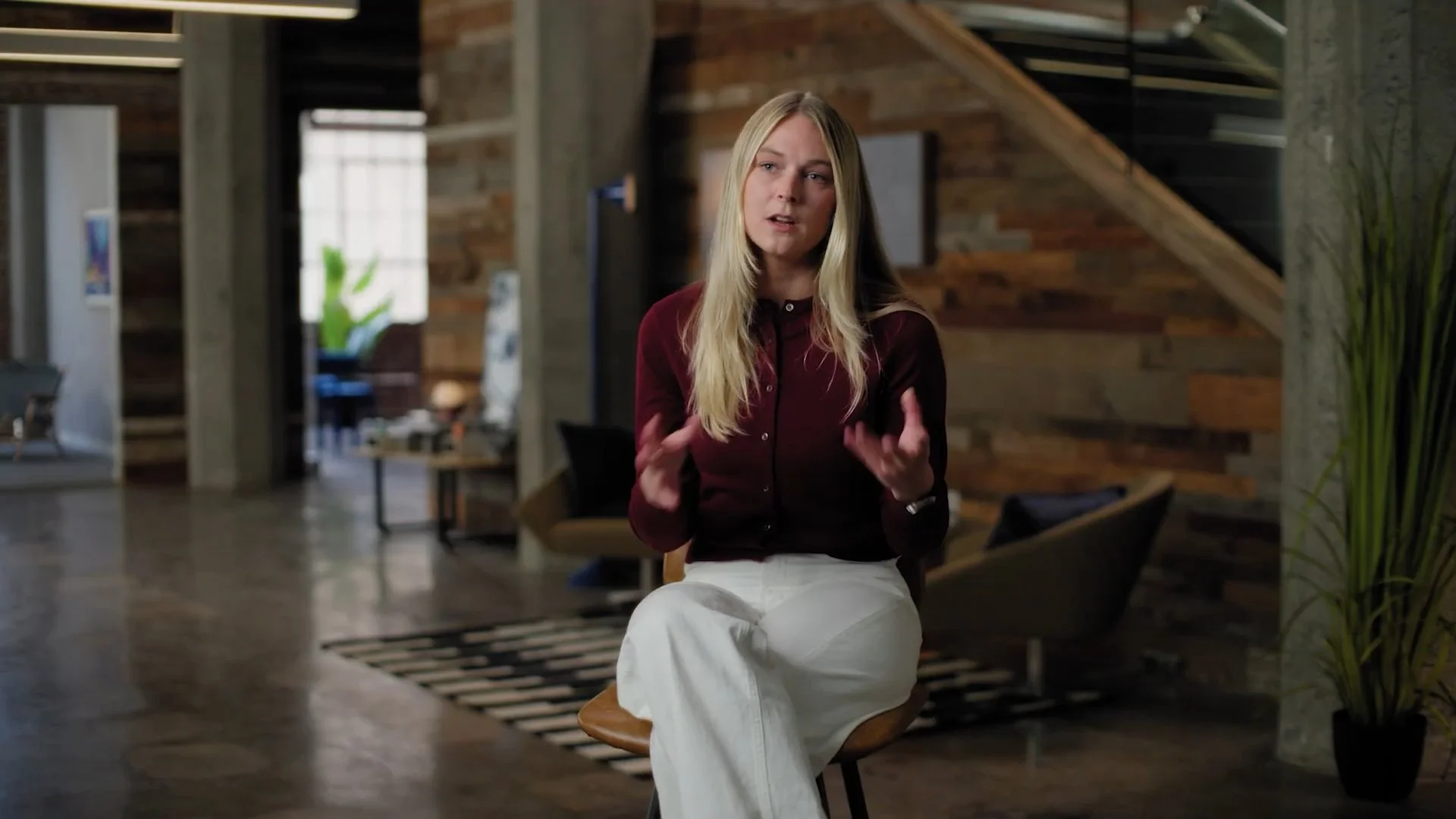 Still frame from a testimonial video for an AI startup based in San Francisco