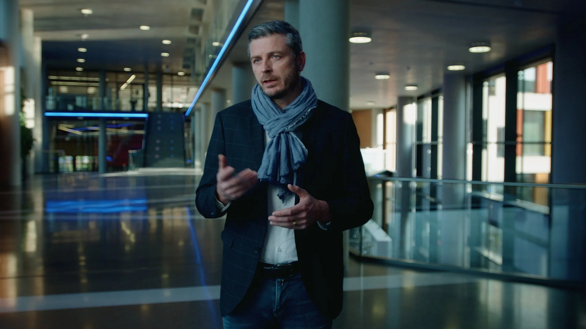 Still frame from a testimonial video for a corporate client