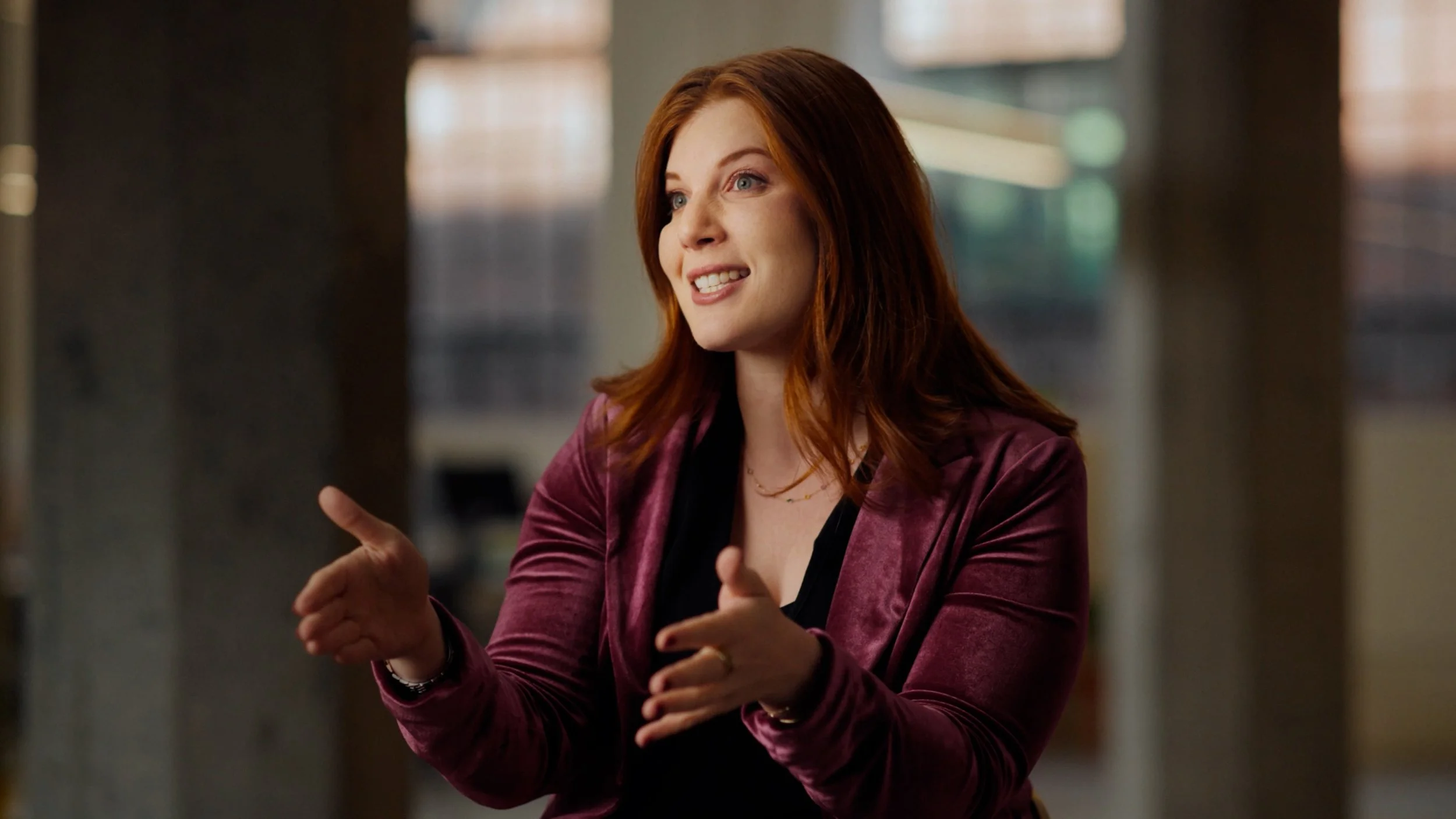 Corporate talking head interview in downtown San Francisco for an AI startup testimonial.